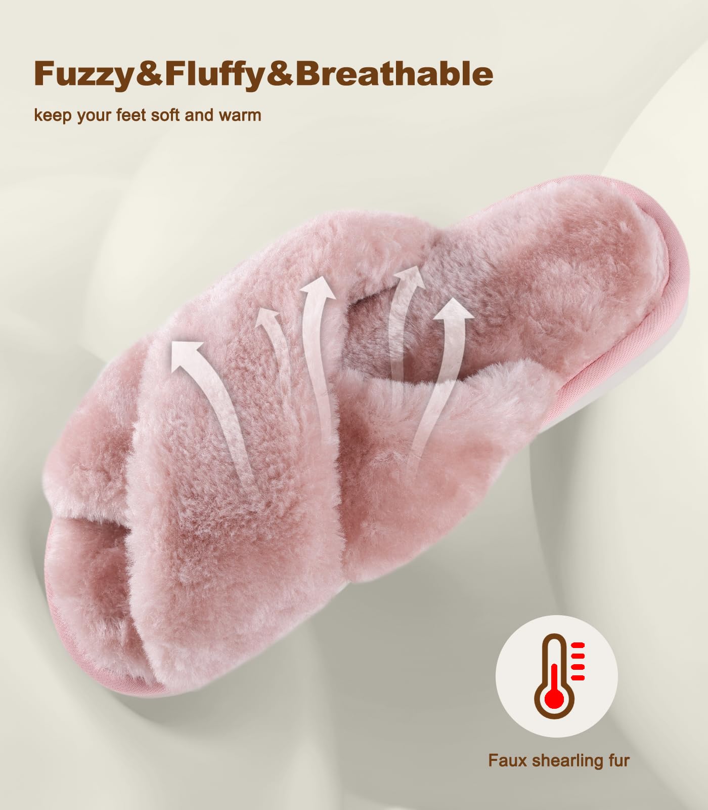 Ankis Womens Fuzzy Slippers Memory Foam Cross Band Cozy House Slippers Plush Home Fluffy Furry Slippers Open Toe Cute Soft Ladies Indoor Outdoor Slipper Slides Wedding Bride Shoes Gifts: 7-8 Dusty Pink