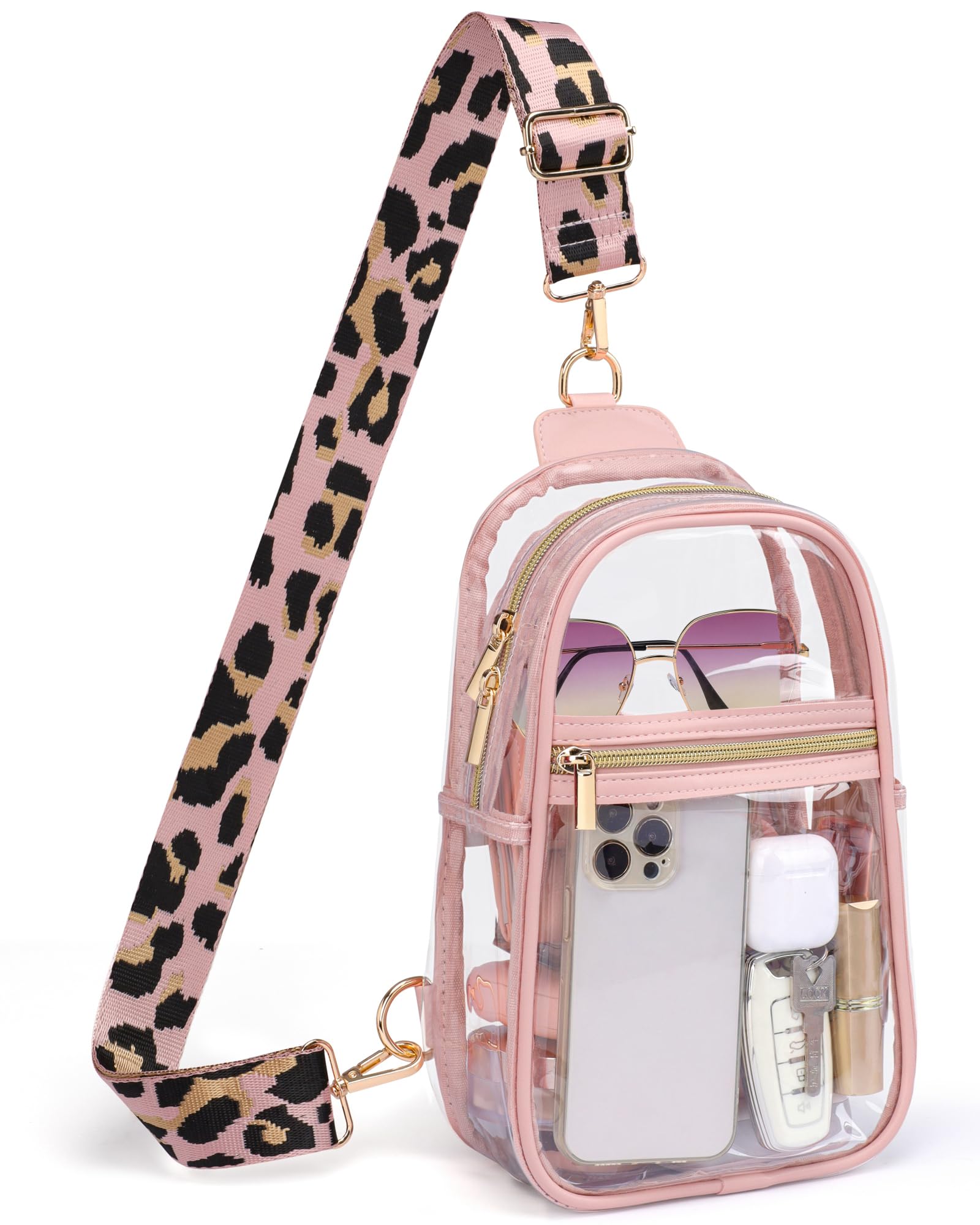 PACKISM Clear Sling Bag Stadium Approved - Clear Bag for Stadium Events & Holographic Bag for Music Festivals Jacquard Strap