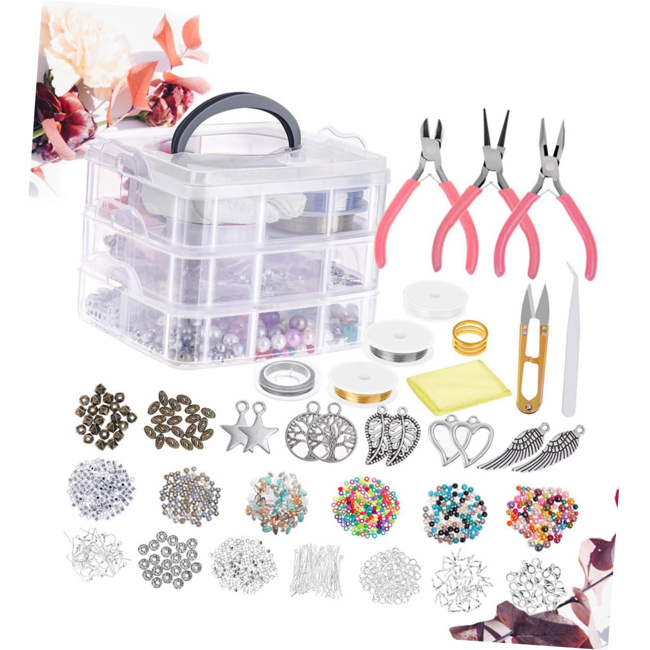 1186 Pièces Kit de Fabrication de Bijoux à Trois Couches pour Créateurs