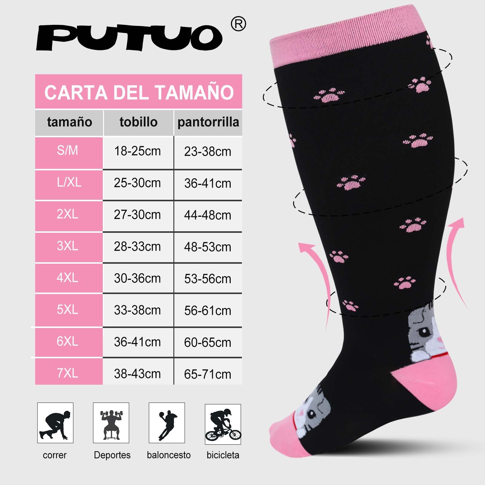 PUTUO Medias de Compresión Hombre y Mujer: Calcetines Compresión Talla Grande para Mujer para Correr Viajar Vuelo Ciclismo Embarazo 1 Par