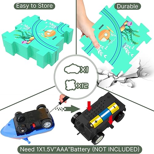 Miniatura 8 de Juego de rompecabezas de coche de pista, tablero de rompecabezas de plástico y vehículo de juguete a pilas, rompecabezas para niños de 3 a 5 años,