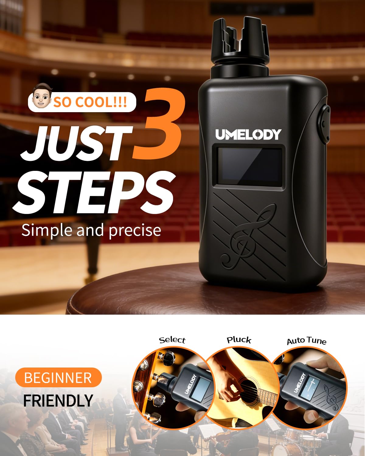 Afinador automático de guitarra 3 en 1 con metrónomo y bobinador de cuerdas, herramienta digital inteligente de afinación cromática para guitarra acústica y eléctrica, afinador de ukelele para