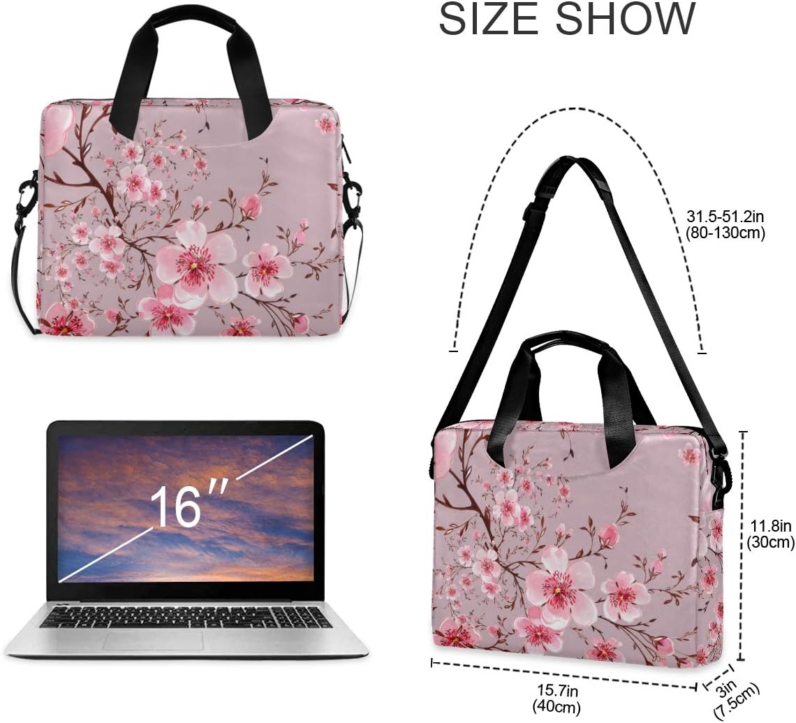 ALAZA Pink Floral Cherry Blossom Laptop Case Bag Sleeve Portable Crossbody Messenger Briefcase w/Strap Handle, 13 14 15.6 inch - Image 3