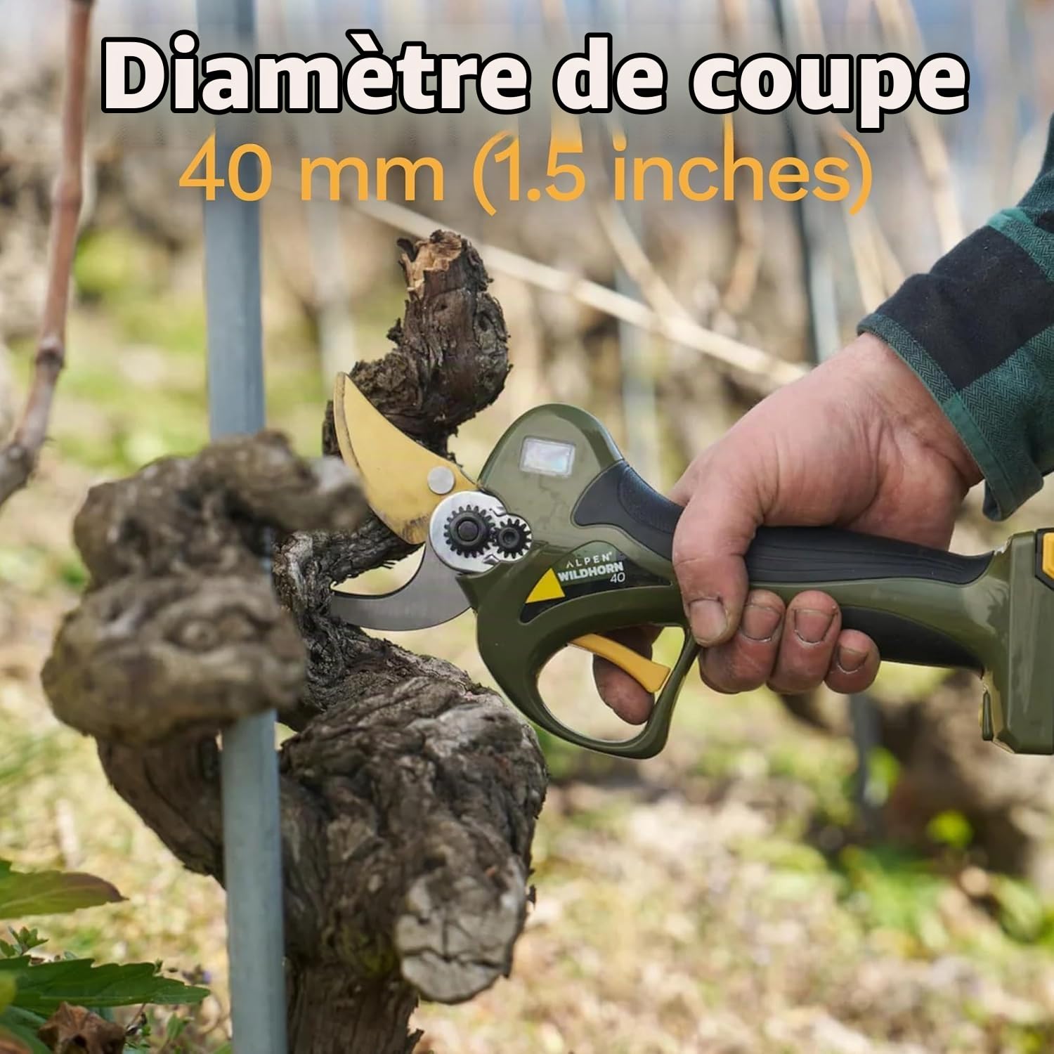 ALPEN Wildhorn 40 - Sécateur Électrique Professionnel Ø40mm, Lame Titane HSS FELCO, 2 Batteries Li-Ion, Écran LCD, Chargeur 3 Voies, Kit Entretien Inclus