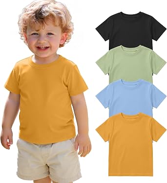4 Pack Toddler Boys Crew Neck Short Sleeve Tees Loose Drop Shoulder Shirts Soft Casual Tops for Little Boys