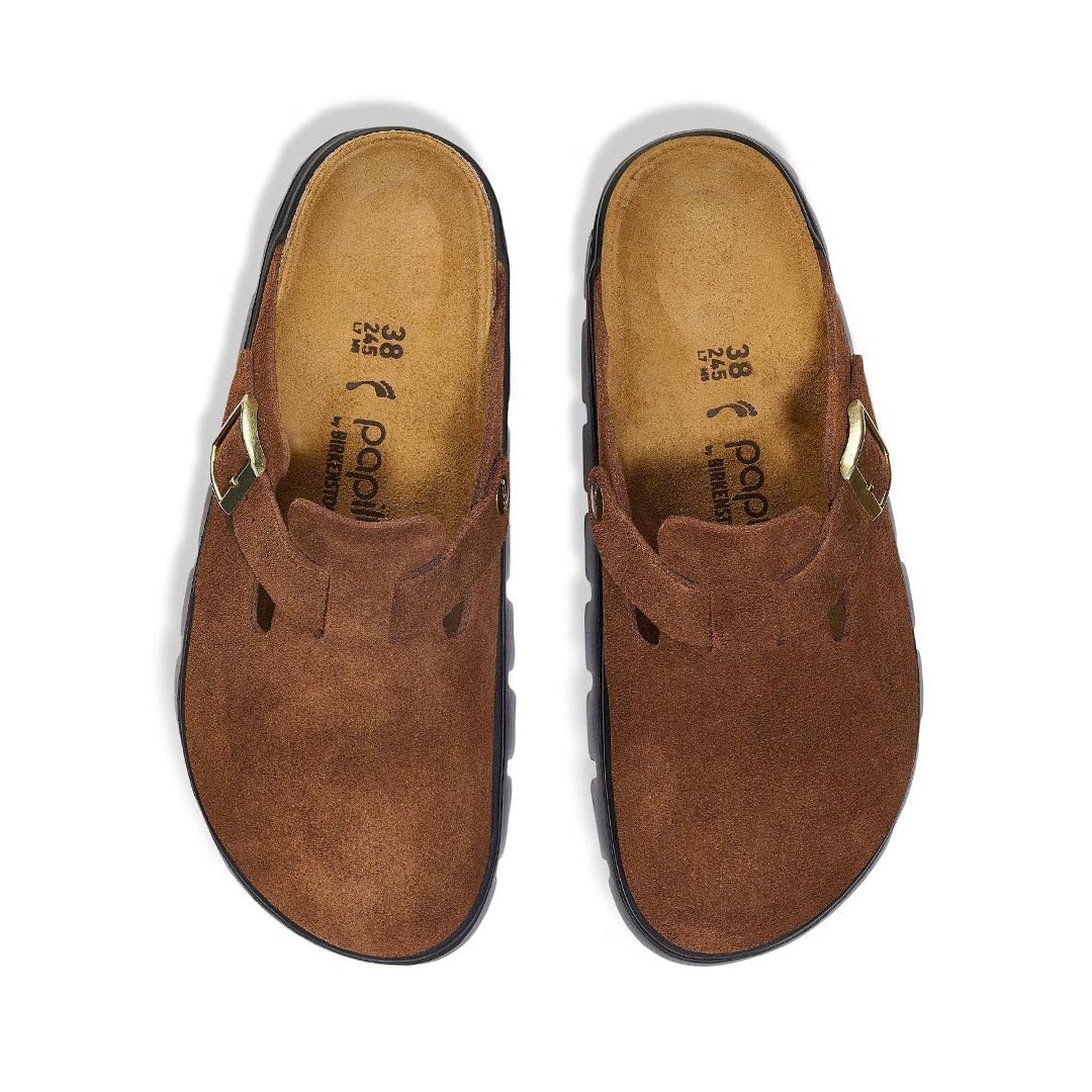 Birkenstock Scarpe Donna Sabot Boston PAP Chunky in Suede Dark Tea/Black Taglia Scarpa: 37