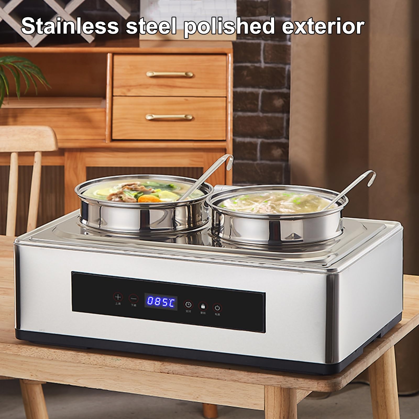304 Chafing Dish Elettrico in Acciaio Inox 9/13 L Scaldavivande per Buffet Elettrico Idraulico Intelligente Scaldavivande Buffet per Buffet di Catering e Feste(13L/2)