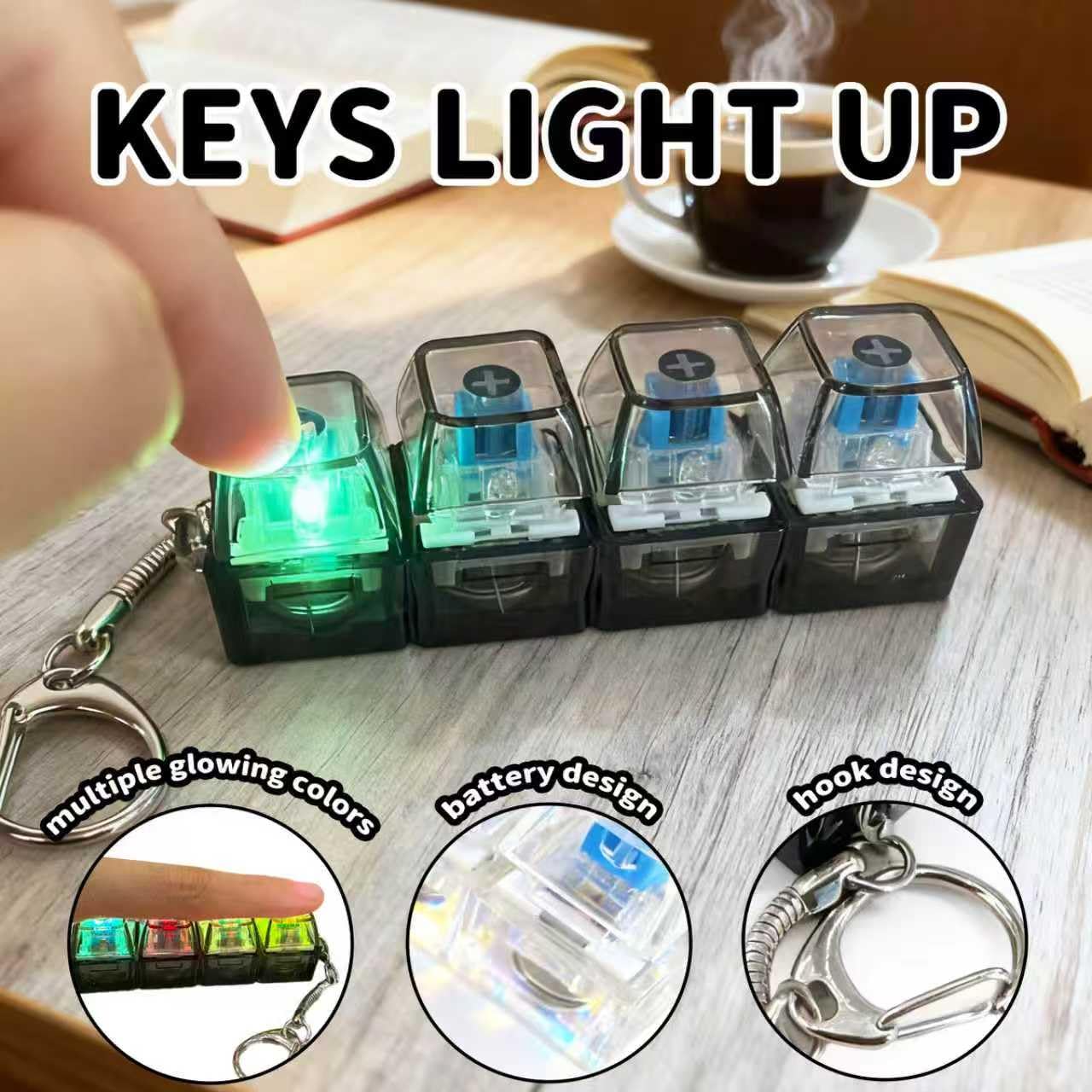 2 Pack Keyboard Fidget Keychain with LED Lights,Keyboard Fidget Toy,Keyboard Button Finger Clicker for Anxiety Relief(Transparent) 1
