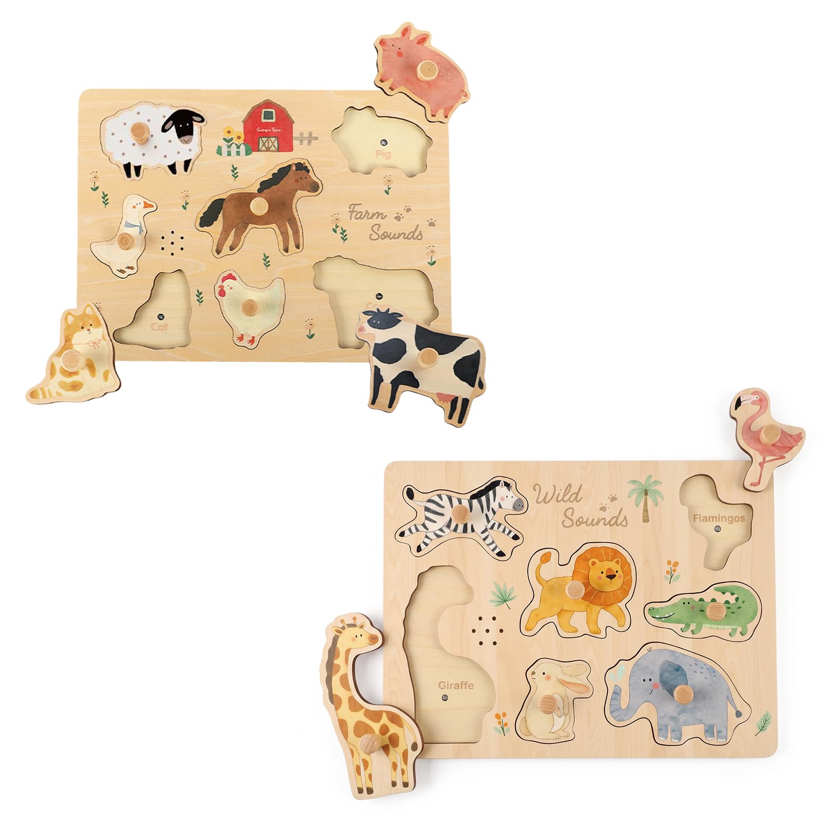 Drewniane puzzle dźwiękowe, Zwierzęta i gospodarstwo
