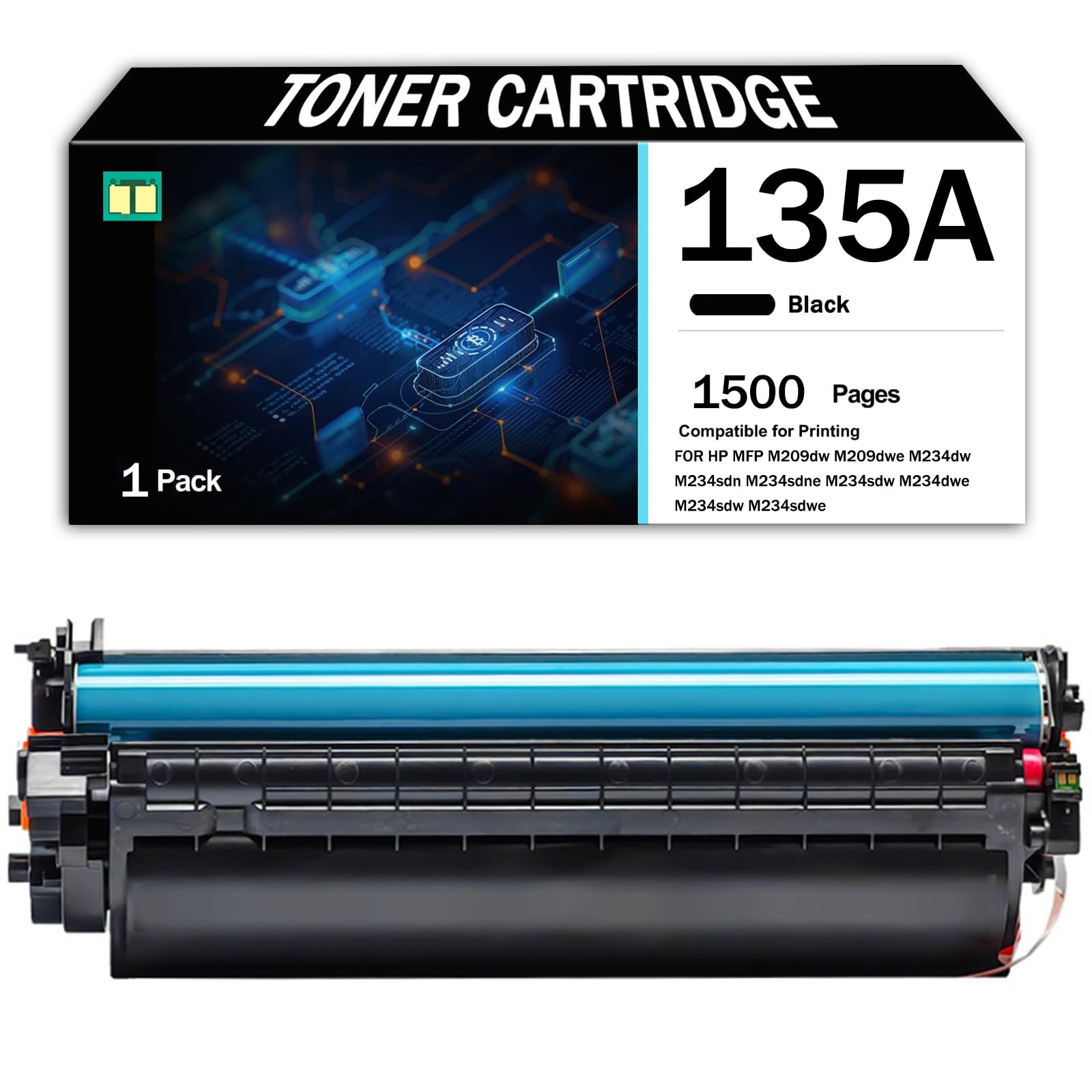 Cartucho de tóner Negro de Alto Rendimiento Compatible con HP 134A, 134X, 135A 135X para impresoras HP MFP M209dw, M209dwe, M234dw, M234sdn, M234sdne, M234sdw M234sdwe. Admite Tinta,135A-1500 Page