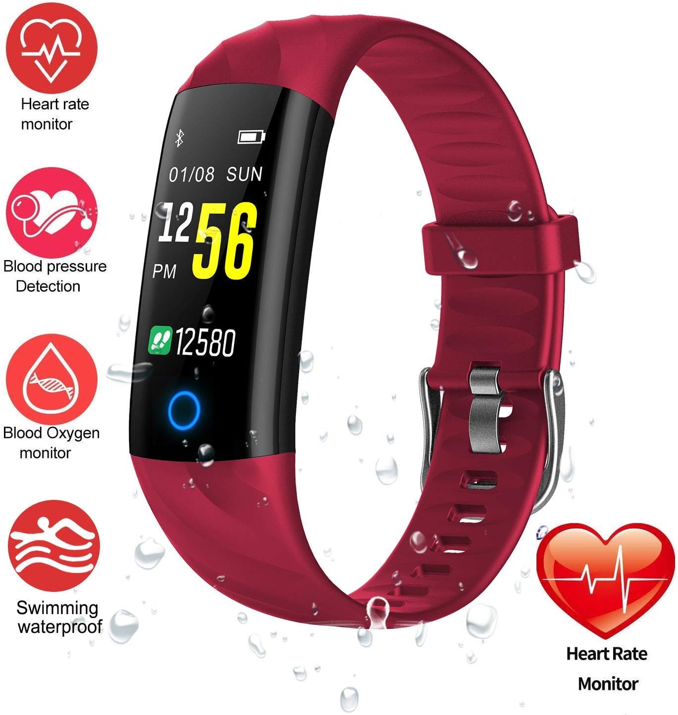 HitTopss Fitness Tracker Watch, Smart Bracelet IP68 Waterproof Swim Watch Activity Tracker with Heart Rate Monitor Step Calories Counter Sleep Pedometer Watch for Men Women Kids/Android iOS[Upgraded]