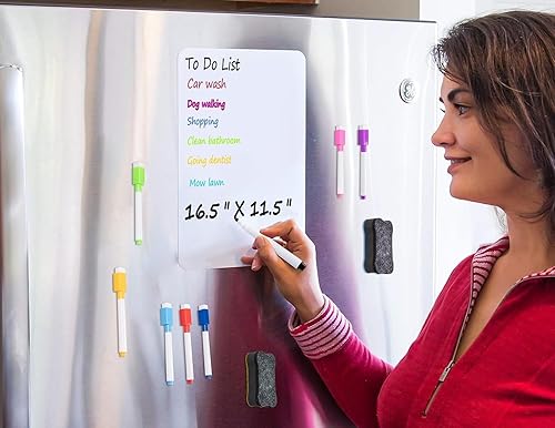 Miniatura 7 de Pizarra blanca magnética para nevera, 16.5 x 11.5 pulgadas, pequeña pizarra magnética de borrado en seco para refrigerador, hoja blanca magnética