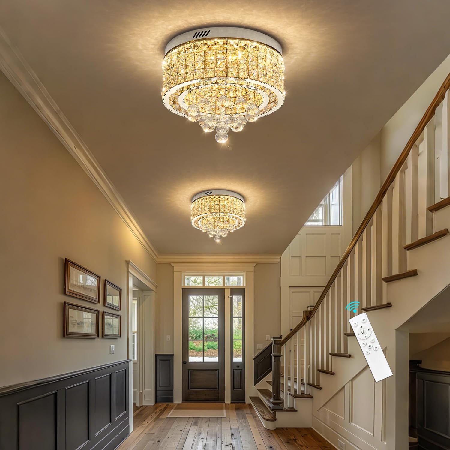 15.8'' Crystal Dimmable Chandeliers for Living Room Modern LED Chandeliers Glam Chandelier Flush Mount Ceiling Light Fixture Dining Room Bedrooms Silver