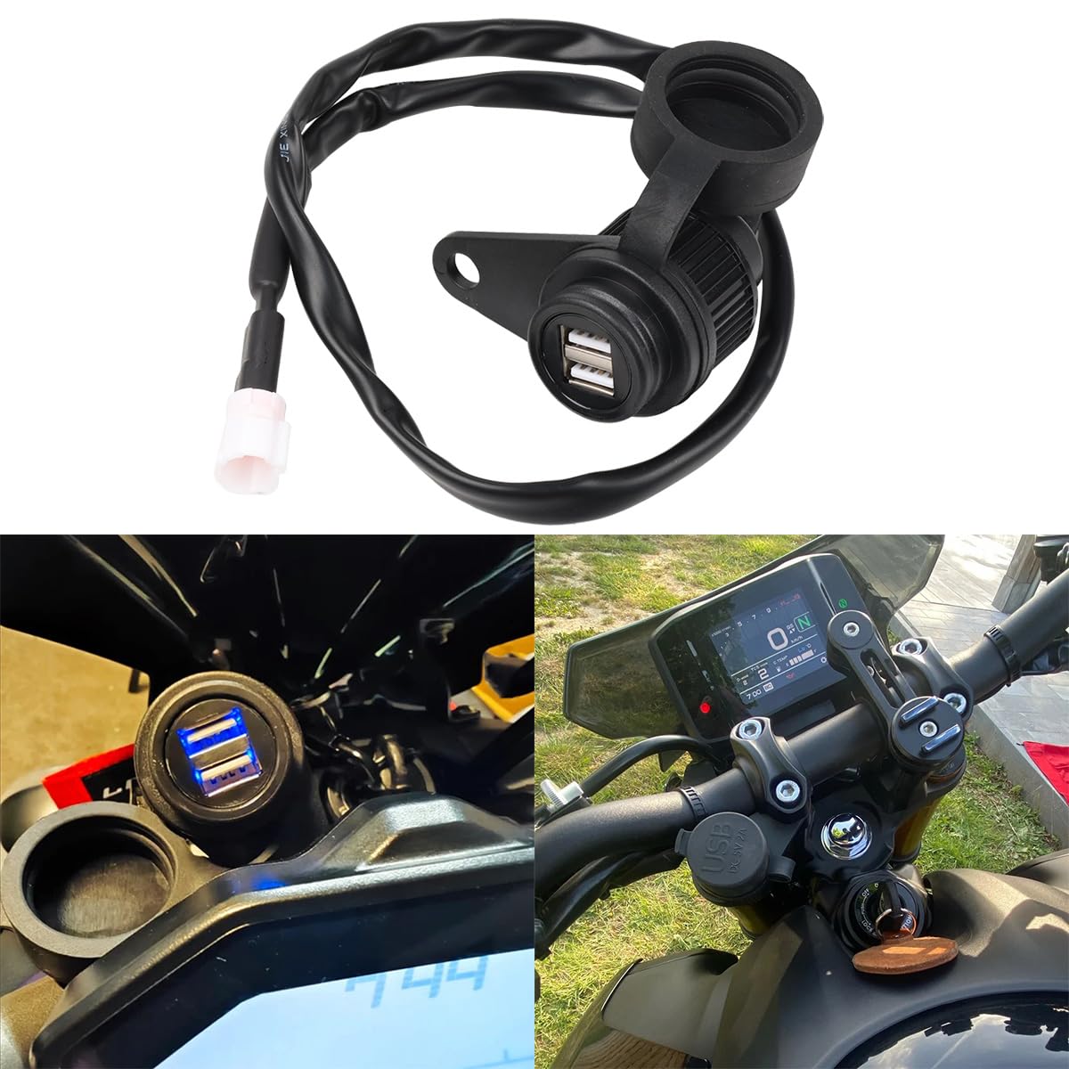 Caricabatterie USB Per Moto Yamaha - Adattatore 12V Doppia Presa, Per Tracer, MT-07, MT-09, XSR 700/900, Nero