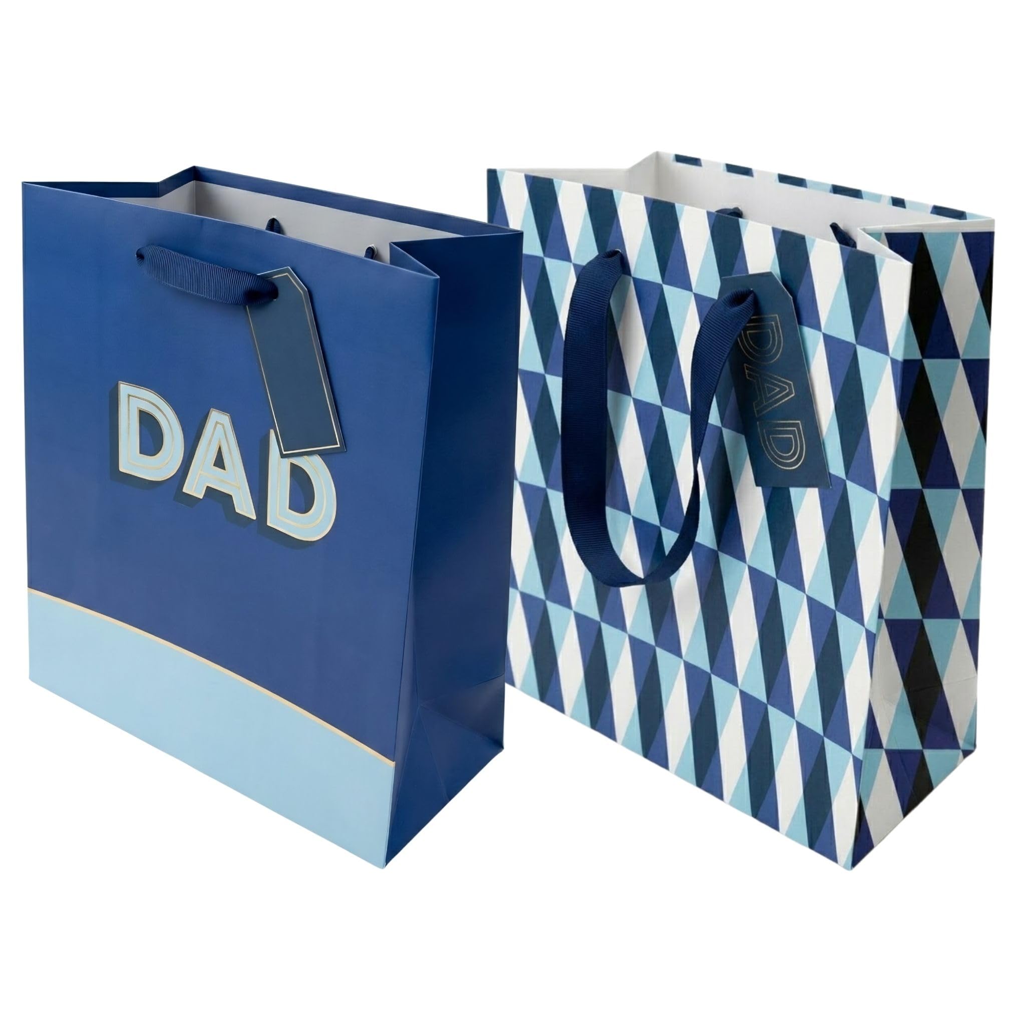 AKH® Father’s Day Gift Bag Large | Pack of 2 | H33 x W26 x D14cm | Dad Present Bags with Handles | Elegant Kraft Paper Gift Bags for Dad | Reusable 250GSM Card