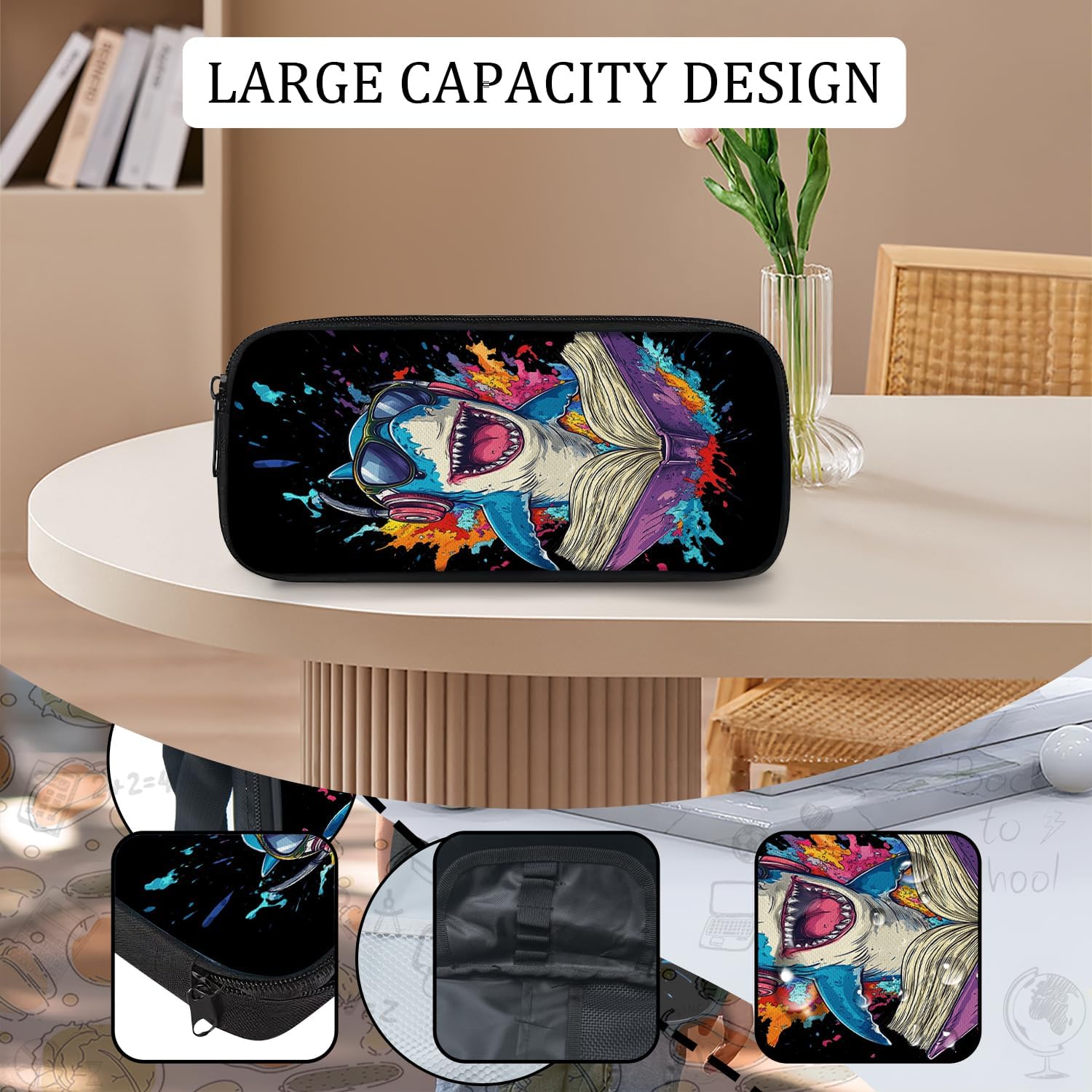 Shark School Backpack 3 Piece Set Backpack Lunch Bag Pencil Case Waterproof Fabric for School Gifts for Students Kids Toddler Boys Girls Elementary Middle