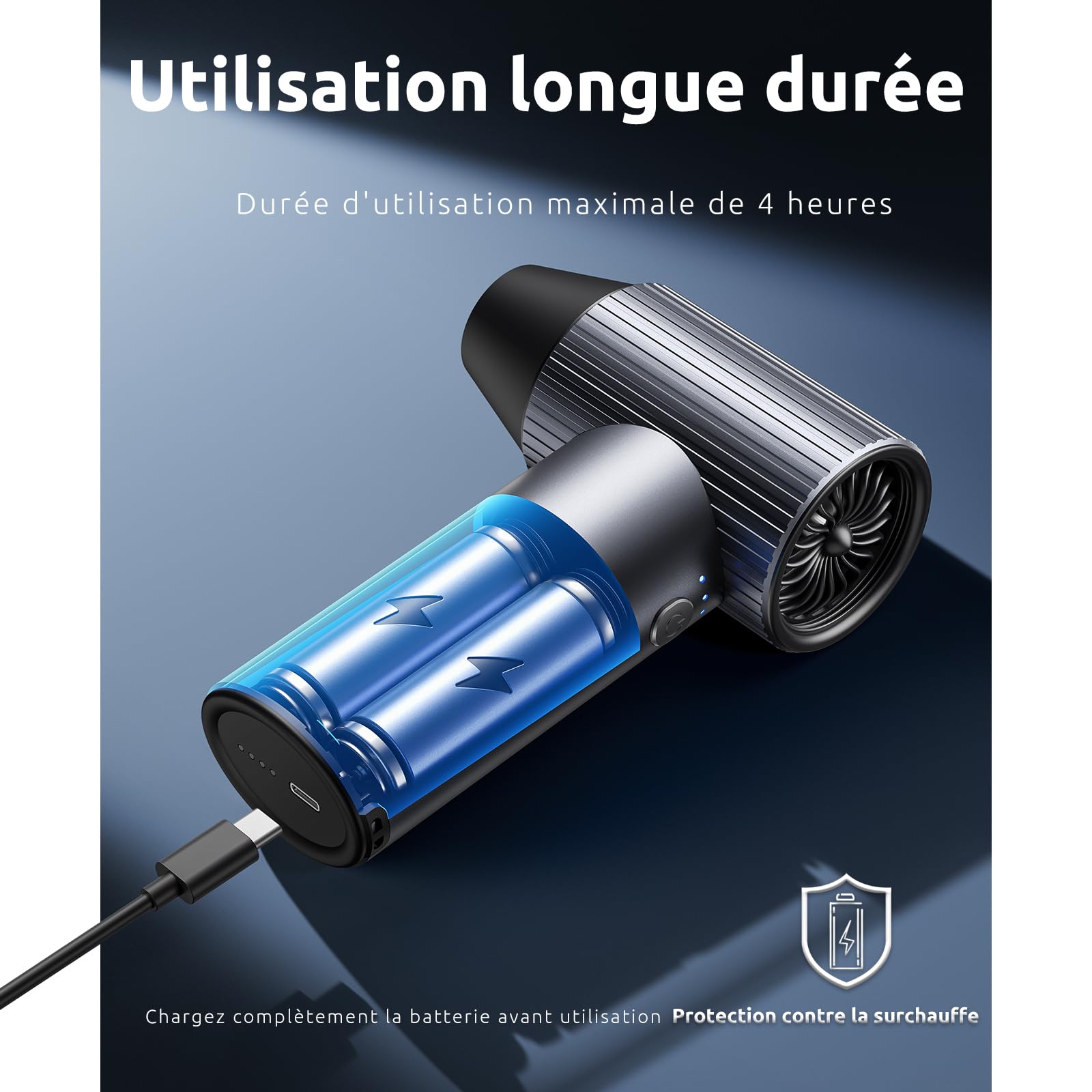 Souffleur Air Comprimé en Métal, 300000 TR/Min de Pulvérisation d’Air Comprimé avec 3 Vitesses réglables, air comprimé Nettoyage pc, souffleur Batterie pour Voiture, Maison et extérieur - Compact
