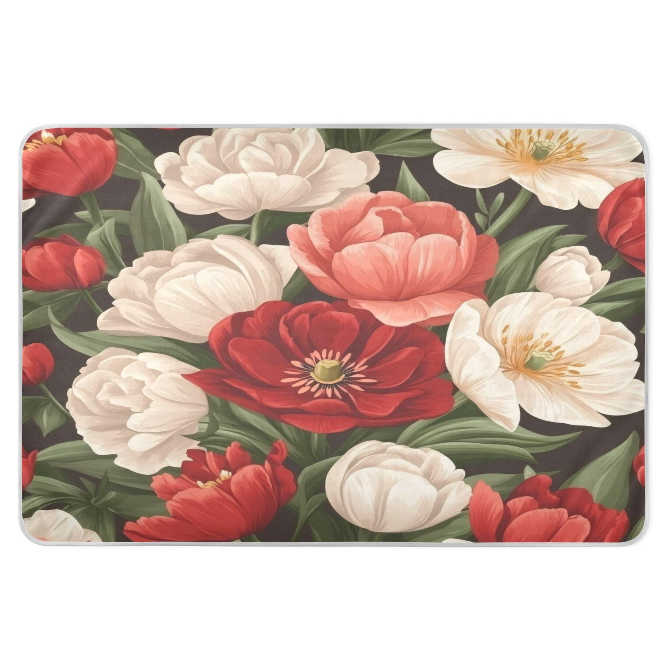 Takiito Red Pink Flowers Bed Pad Reusable Bed Underpad Washable Waterproof Leak-Proof Quick Dry Incontinence Pee Pad for Toddlers Kids Adults Pets 34x52 in