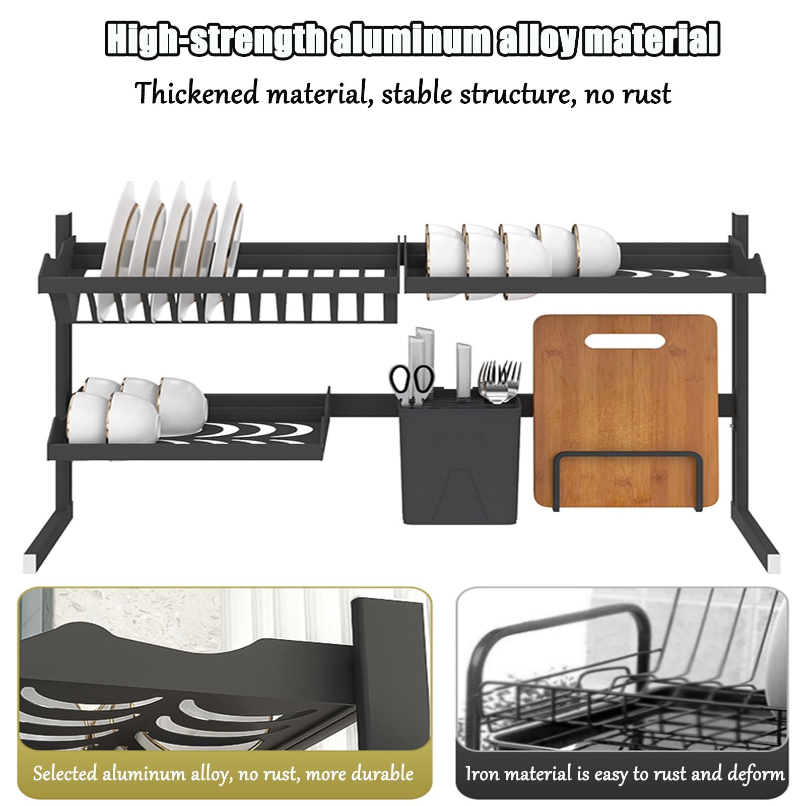 Genérico Escurreplatos Grande de Aluminio para Fregadero de Cocina, Modelo A2, 88,4 cm (34 Pulgadas). Organizador Compacto para un Secado eficiente de Platos y un Almacenamiento ordenado.