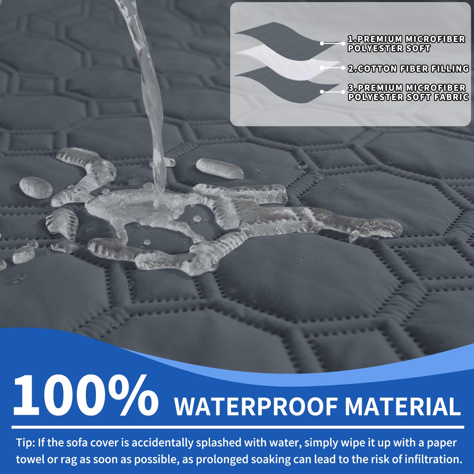 Ystyle Copridivano Impermeabile con Penisola 4 Posti (L 300 CM), Copridivano Angolare Destra/Sinistra Universale Reversibile, Copridivano Chaise Longue AntiGraffio Antimacchia, Grigio