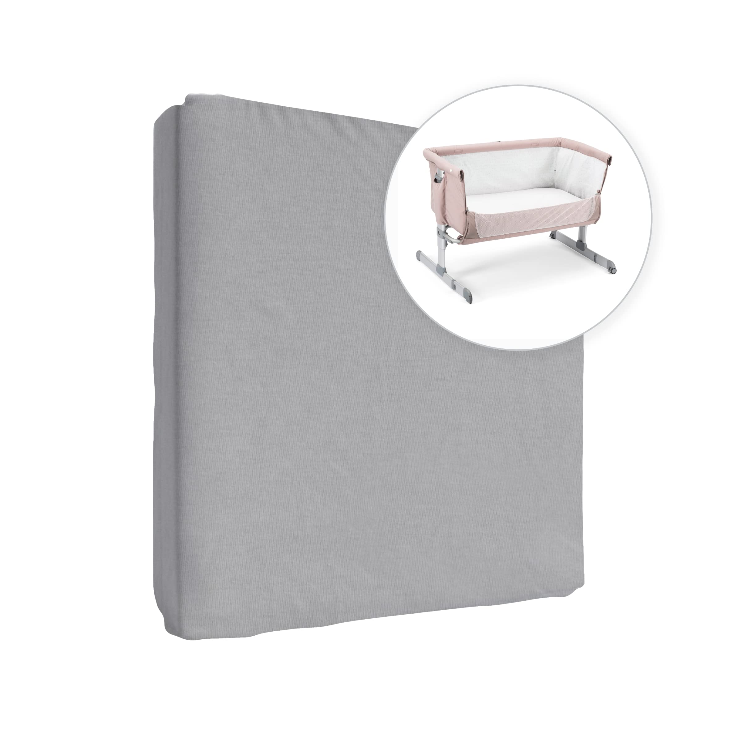 Jersey 100% Cotton Fitted Sheet for 90 x 55 cm Baby Bedside Crib Mattress (Grey)
