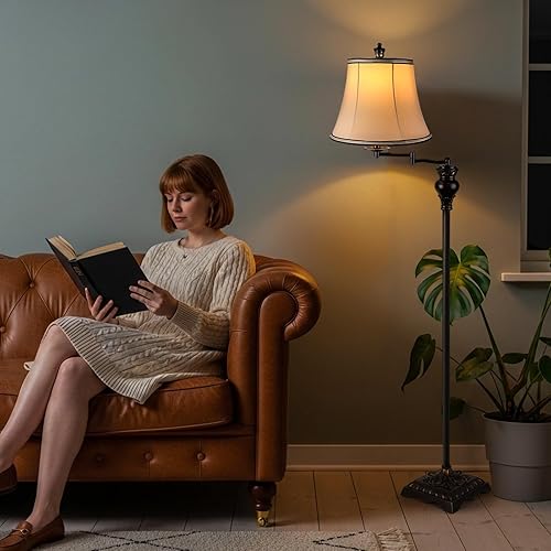 Miniatura 5 de PARTPHONER Lámparas de pie vintage para sala de estar, lámpara de pie tradicional ajustable de 350 con brazo oscilante para dormitorio, lámpara de