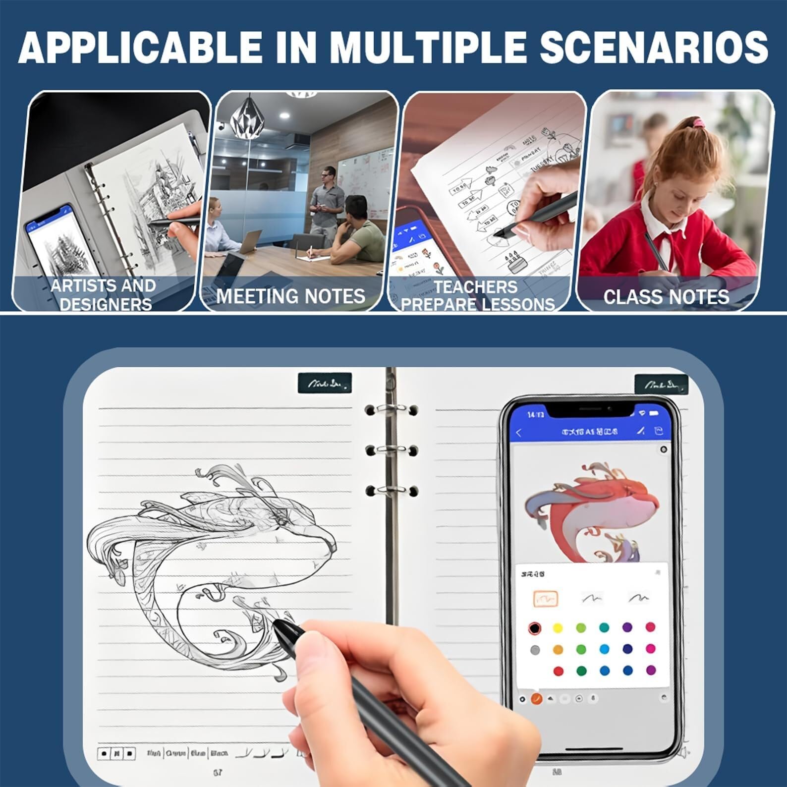 Syncify Digital Sketchbook Pro V2 – A5 radierbare Papiermine + 5 Ersatzminen, Smart Sync Pen & Notizbuch zum Zeichnen, Schreiben, Notizen (Rosa)