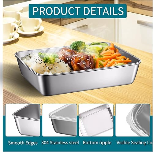 Miniatura 6 de acero inoxidable Contenedores de almacenamiento de alimentos Setsstorage box with lidfreezer CongeladoBandeja de cocina con tapaPlaca de horno Placa