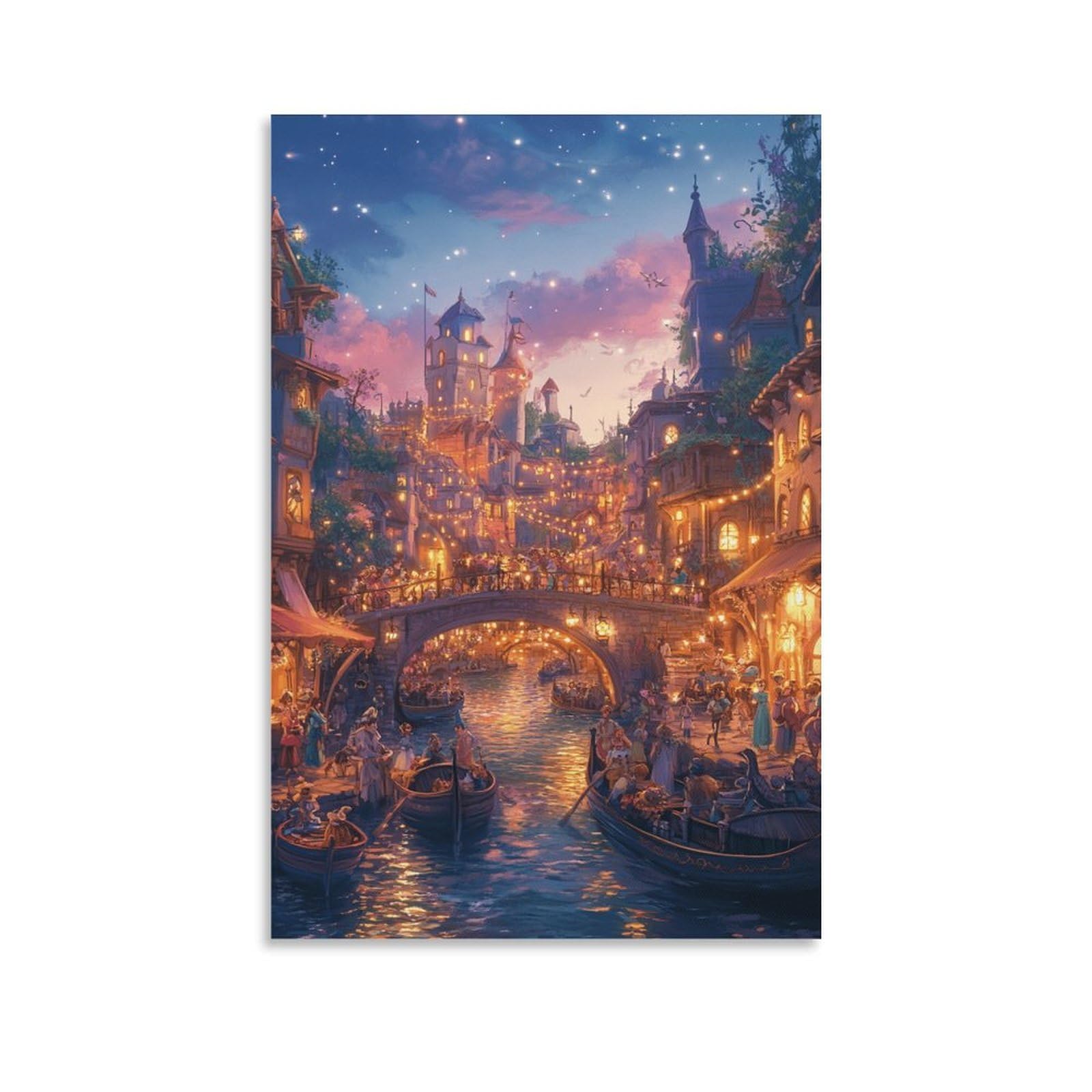 DHBANEIOK Fantasy City Canal Poster Artwork Giclee Canvas Prints Modern Wall Art Picture Wall Hanging for Living Room Home Decorations 08x12inch(20x30cm)