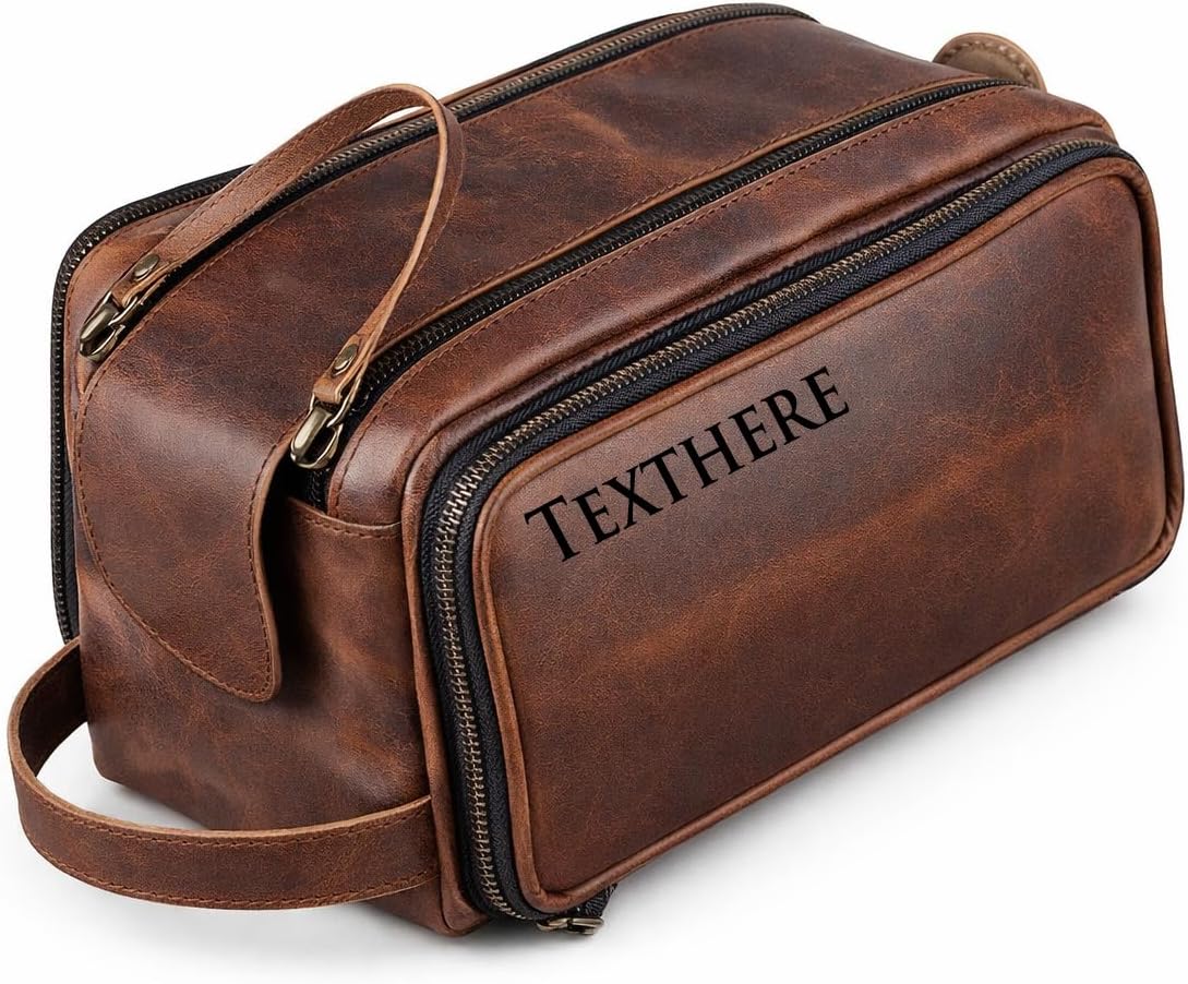 Personalized Hand Crafted Leather Toiletry Bag for Men, Shaving Bags, Travel Pouch, Engraved Monogrammed Leather Dopp Kit, Toiletries, Grooming Travel Kit With Waterproof Lining