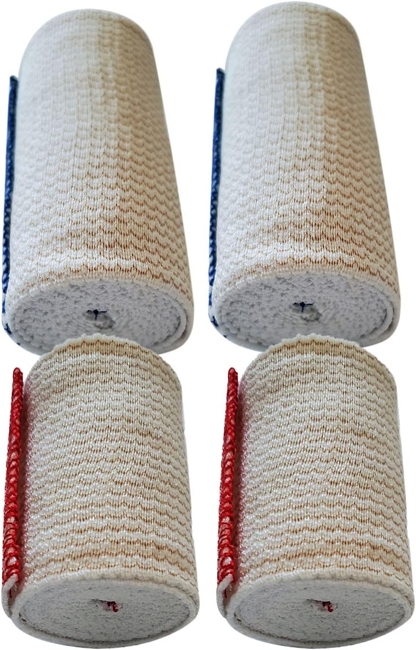 Premium Elastic Bandages Combo - Self Grip Closure – Non-Latex – 2 x 3-inch and 2 x 4-inch Wide Compression Bandages - Ideal for Sports, Soreness, Injury and Support