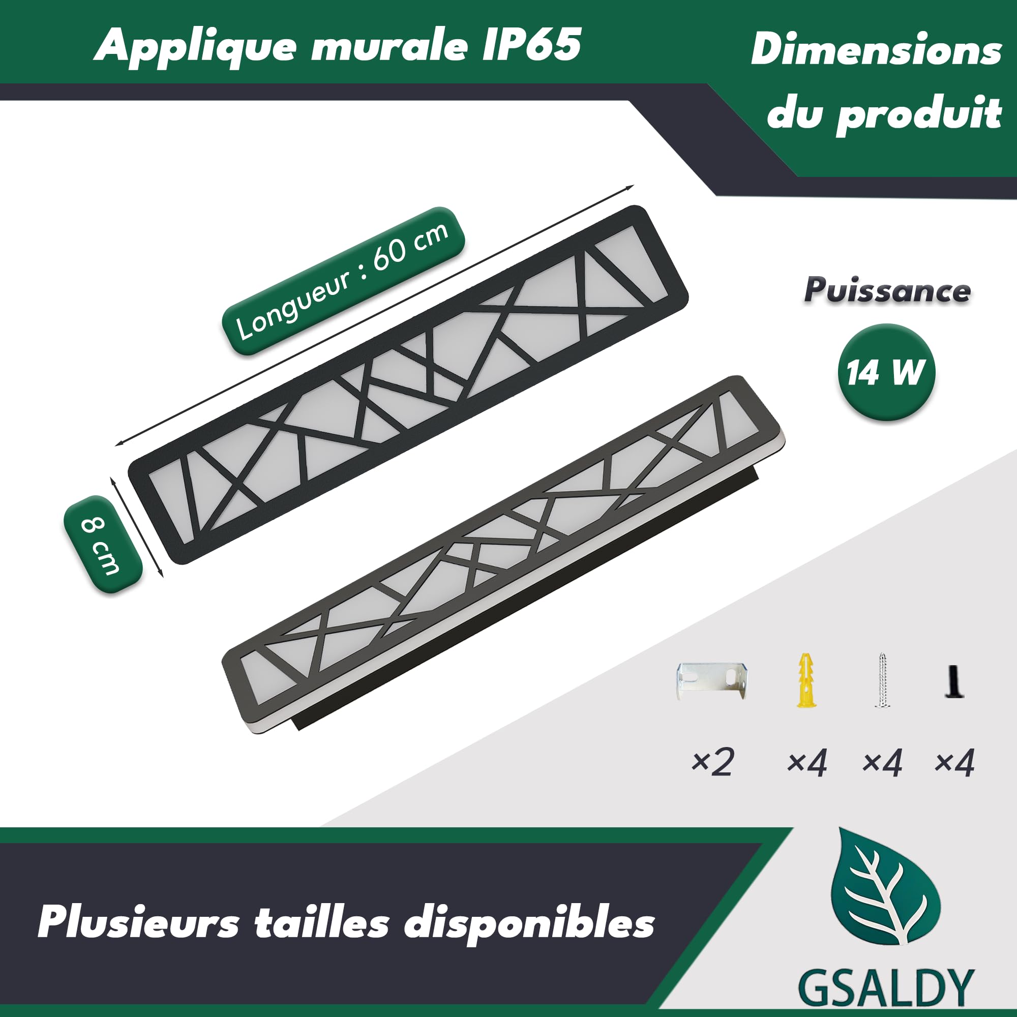 Lampada da parete per esterni a LED, impermeabile, IP65, 14 W, colore: Nero