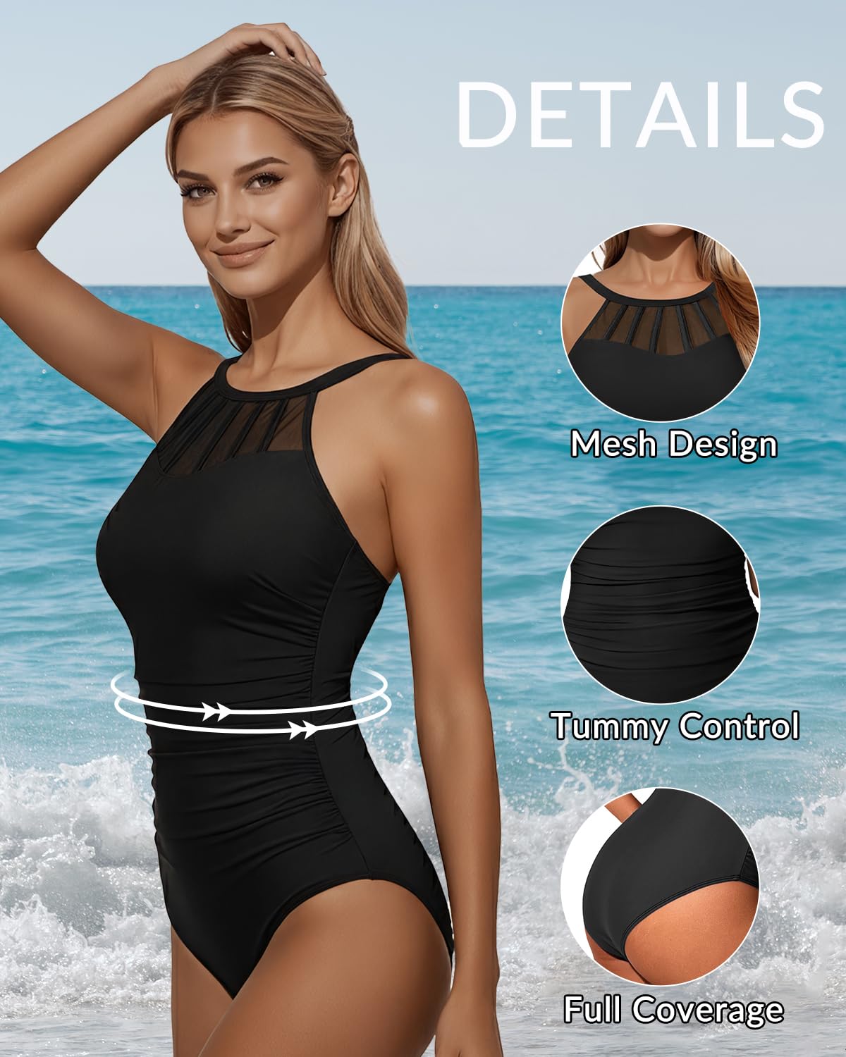 Holipick Costumi da Bagno a Un Pezzo con Collo Alto da Donna Costumi da Bagno a Rete Aperta