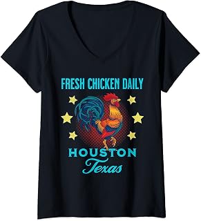 Womens Houston Texas Fresh Chicken Daily Rooster Souvenir V-Neck T-Shirt