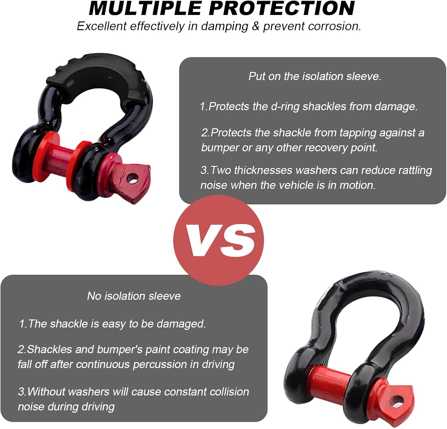 Wevdn D Ring Shackle Isolators Washers Kit, Rubber Shackle Isolators with Washers Fits Standard 3/4" Shackles, Soft Shackle Isolators Protect Shackle & Bumper Reduce Rattling (Black)