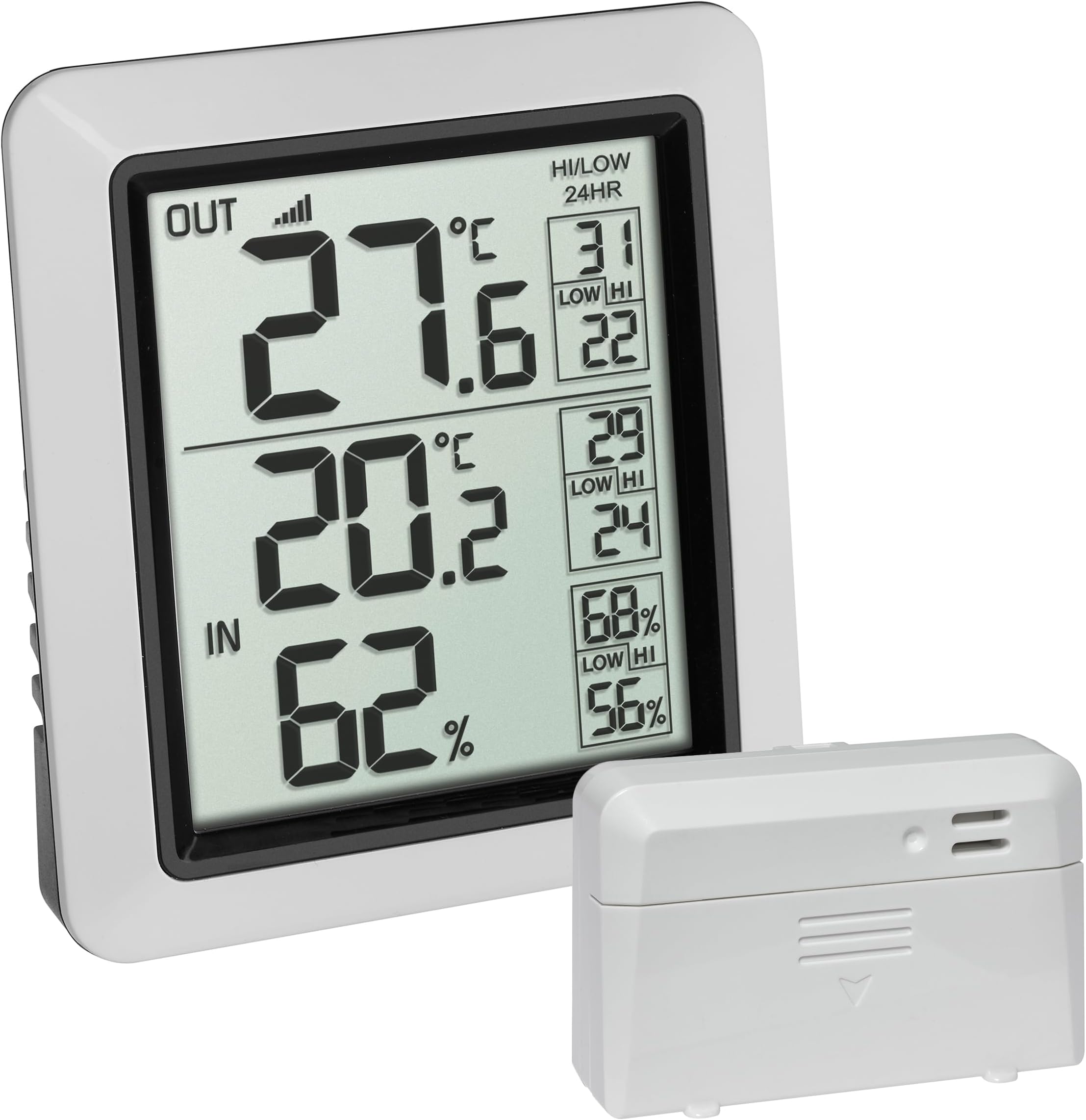 Dostmann INFO Wireless Thermometer with Outdoor Transmitter, 30.3065.02, for Determining Indoor and Outdoor Temperature, Permanent Max-Min. Display, Room Climate Control, Humidity Meter, White