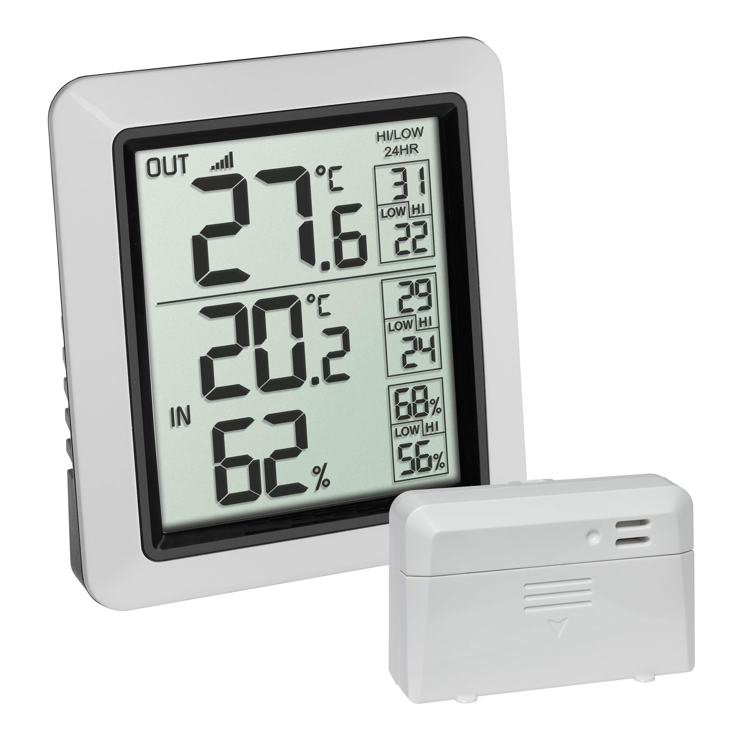 Dostmann INFO Wireless Thermometer with Outdoor Transmitter, 30.3065.02, for Determining Indoor and Outdoor Temperature, Permanent Max-Min. Display, Room Climate Control, Humidity Meter, White