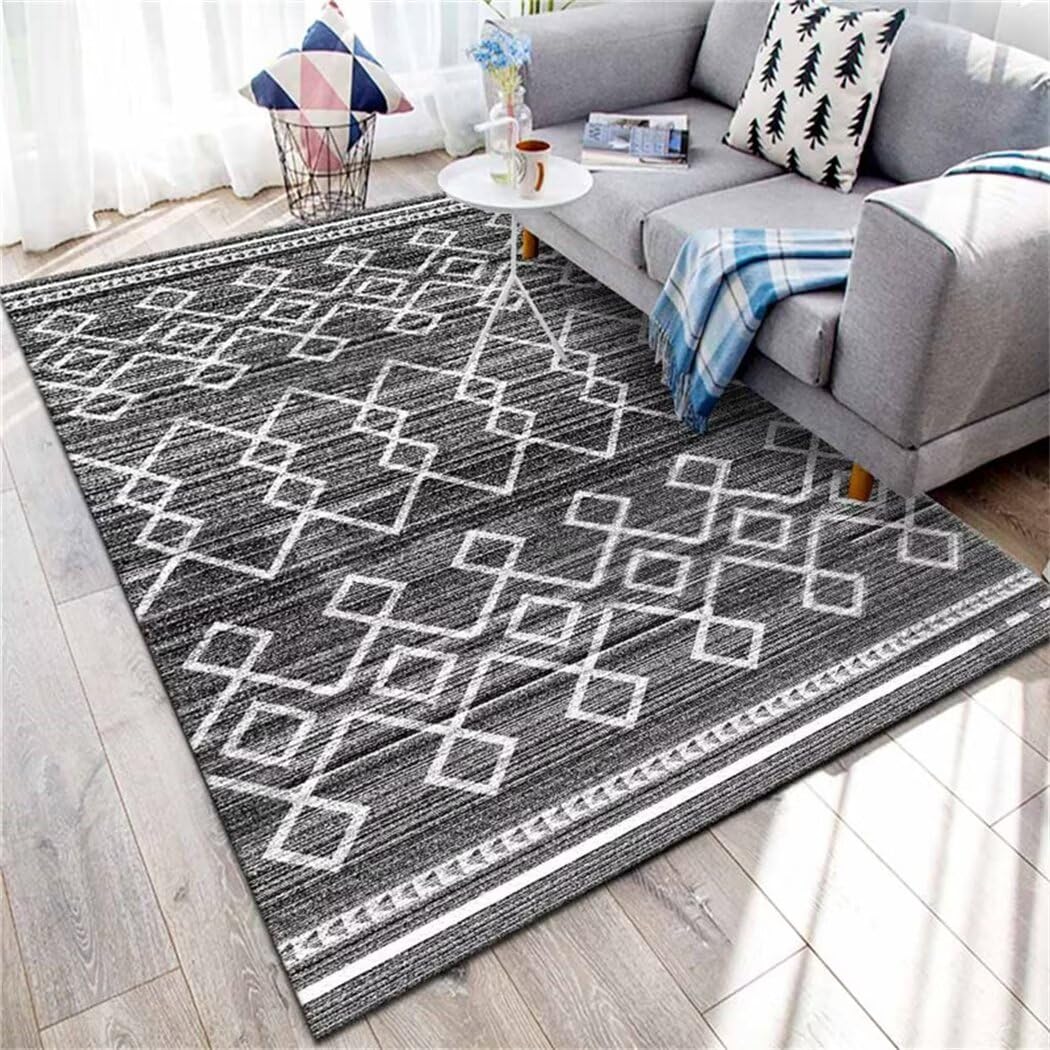 Tapis moderne à lignes géométriques 150x200cm tapis de salon gris foncé lavable