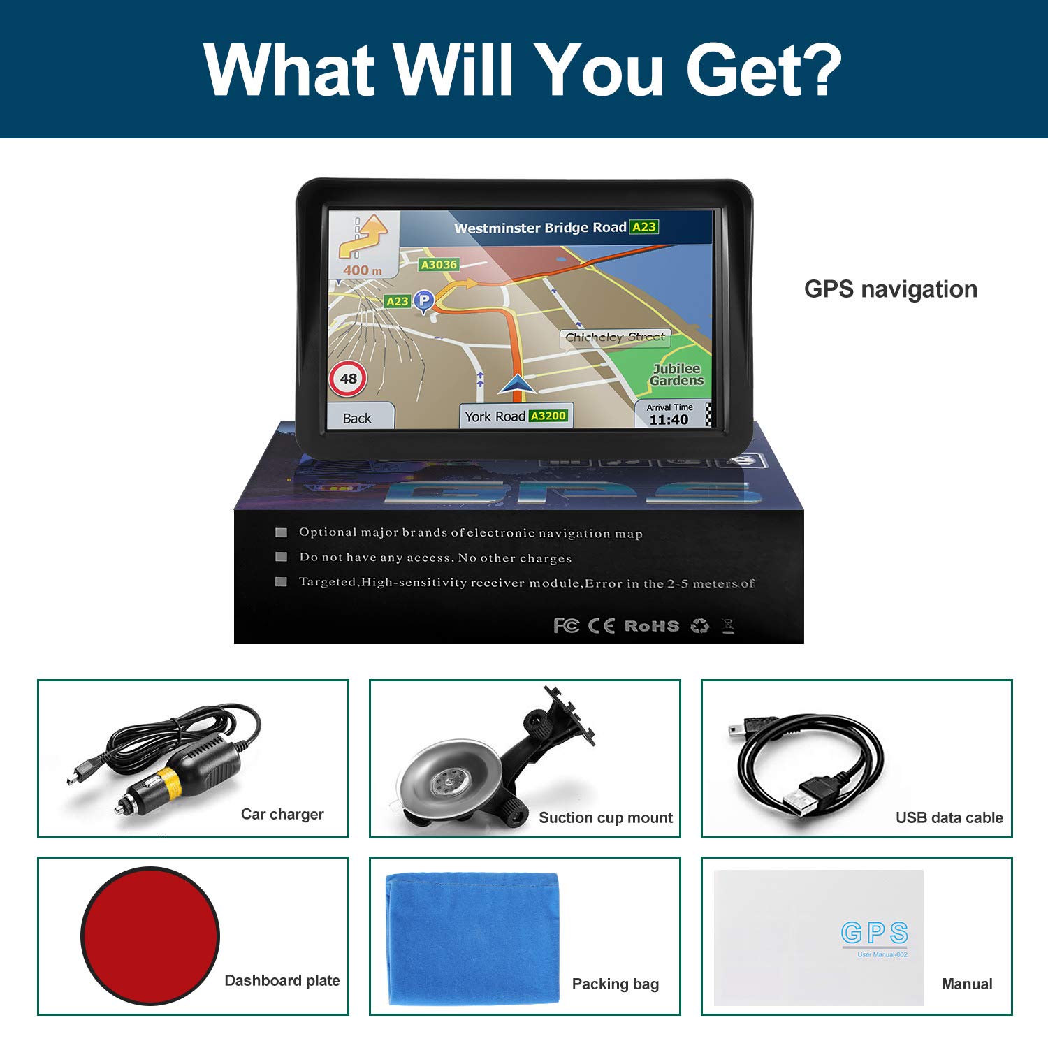 GPS Navigation for Car,Latest 2022 Map, 9 inch Touch Screen Real Voice Spoken TurnbyTurn