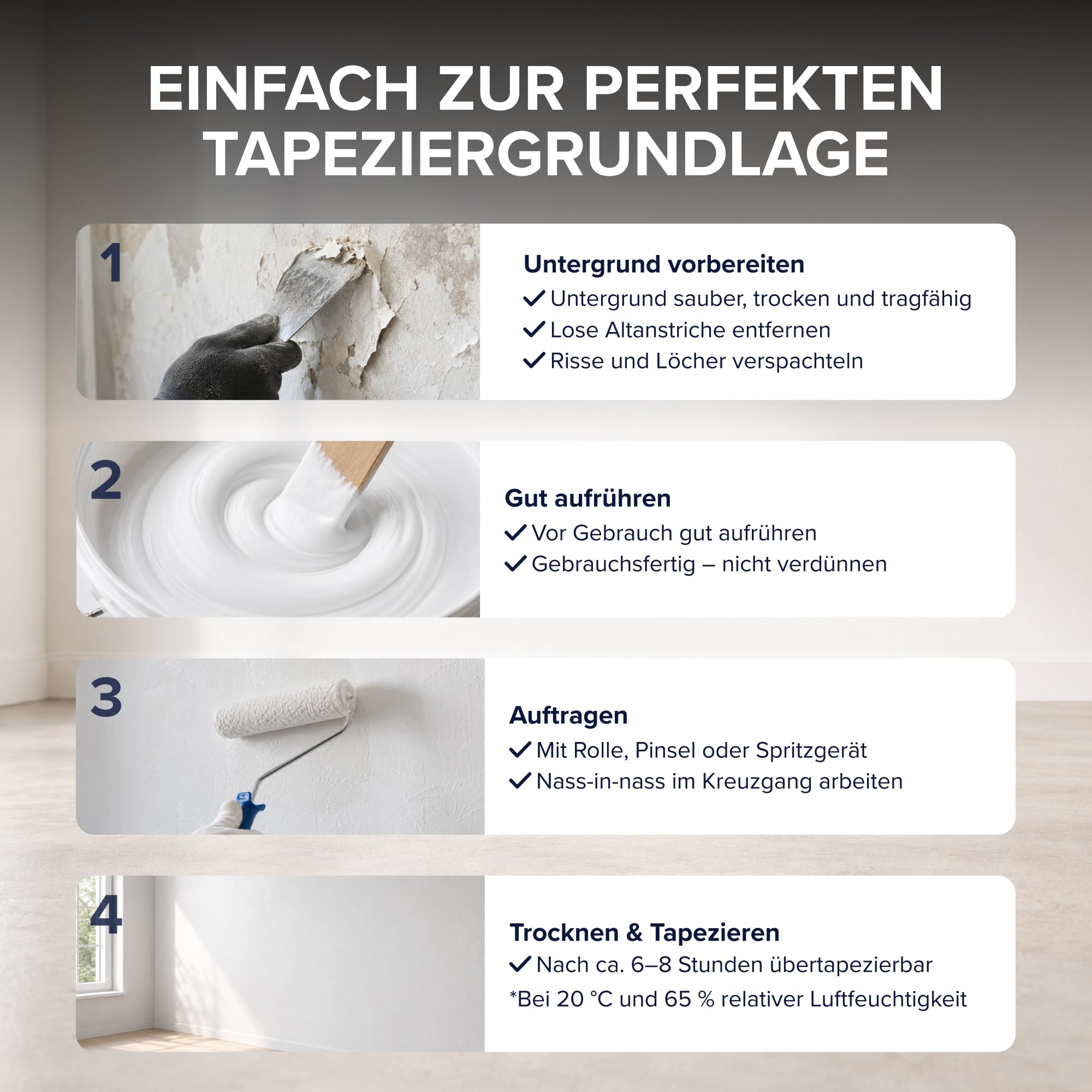 plid® Fondo per Carta da Parati Bianco Opaco [5L] - Preparazione ideale del supporto prima della tappezzeria - Primer adesivo e fissativo per pareti e carta da parati - Made in Germany