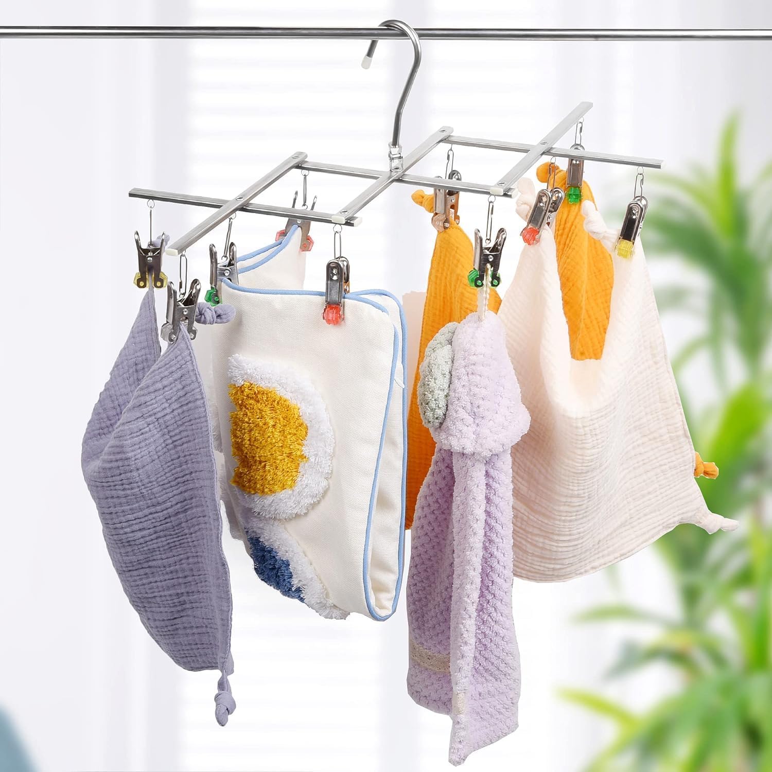 Drying Hanger, Hanging Drying Rack 2Pcs, Drip Hanger Stainless Steel with 10 Pegs for Laundry Underwear Socks, The Clips Release Quickly, Folding Portable