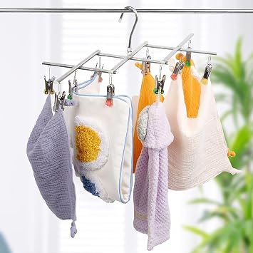 The Sock Dryer, Drying Hanger, Stainless Steel, Clothes Airer with 10 Clothes Pegs for Underwear, Socks, Set of 2, Foldable