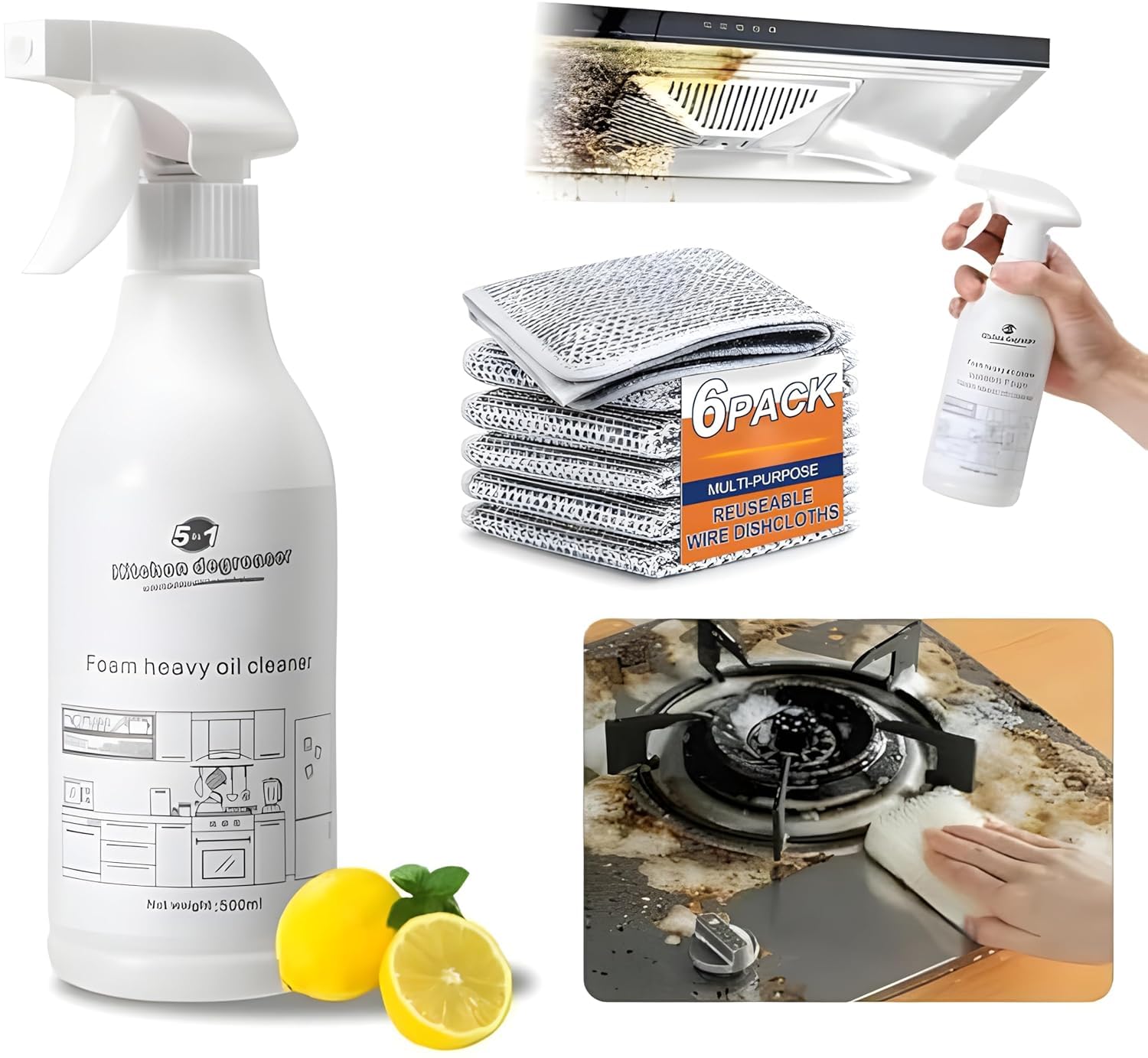 Kitchen Cleaner Spray for Oil & Grease Stain Remover All Surface Non-Toxic & Non-Flammable Magic Degreaser Cleaning Spray for Kitchen Chimney Sink Grill, Exhaust Fan & More! (500ml+6 Steel Wire Cloth) (B0DFQDY7XL) Amazon Price History, Amazon Price Tracker