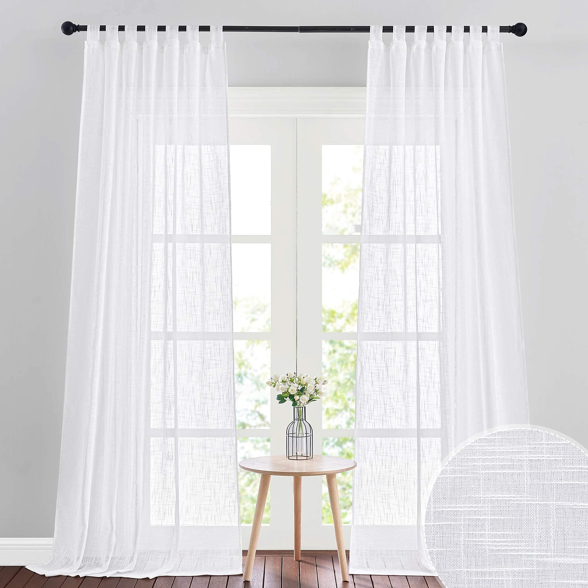 Buy RYB HOME White Sheer Curtains for Living Room, Linen Textured Sheer