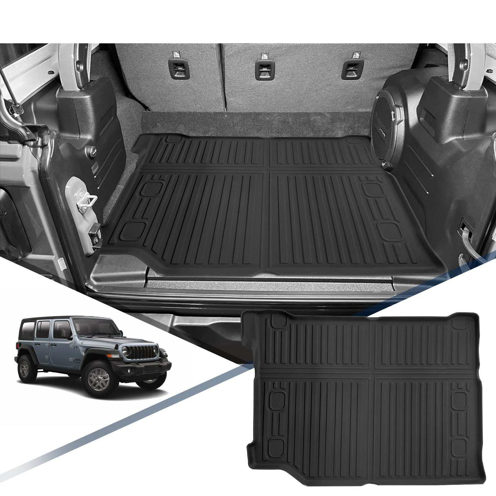 YEE PIN Mata do bagażnika kompatybilna z Jeep Wrangler JL 4XE 2021-2023 2024, do bagażnika z audio, gumowa mata do bagażnika, TPE, mata gumowa, wysoka krawędź, organizer antypoślizgowy