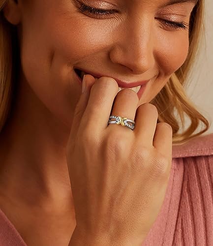 Miniatura 2 de Anillos de dos tonos para mujer, anillo trenzado cruzado, alambre de moda, anillos de joyería de regalo