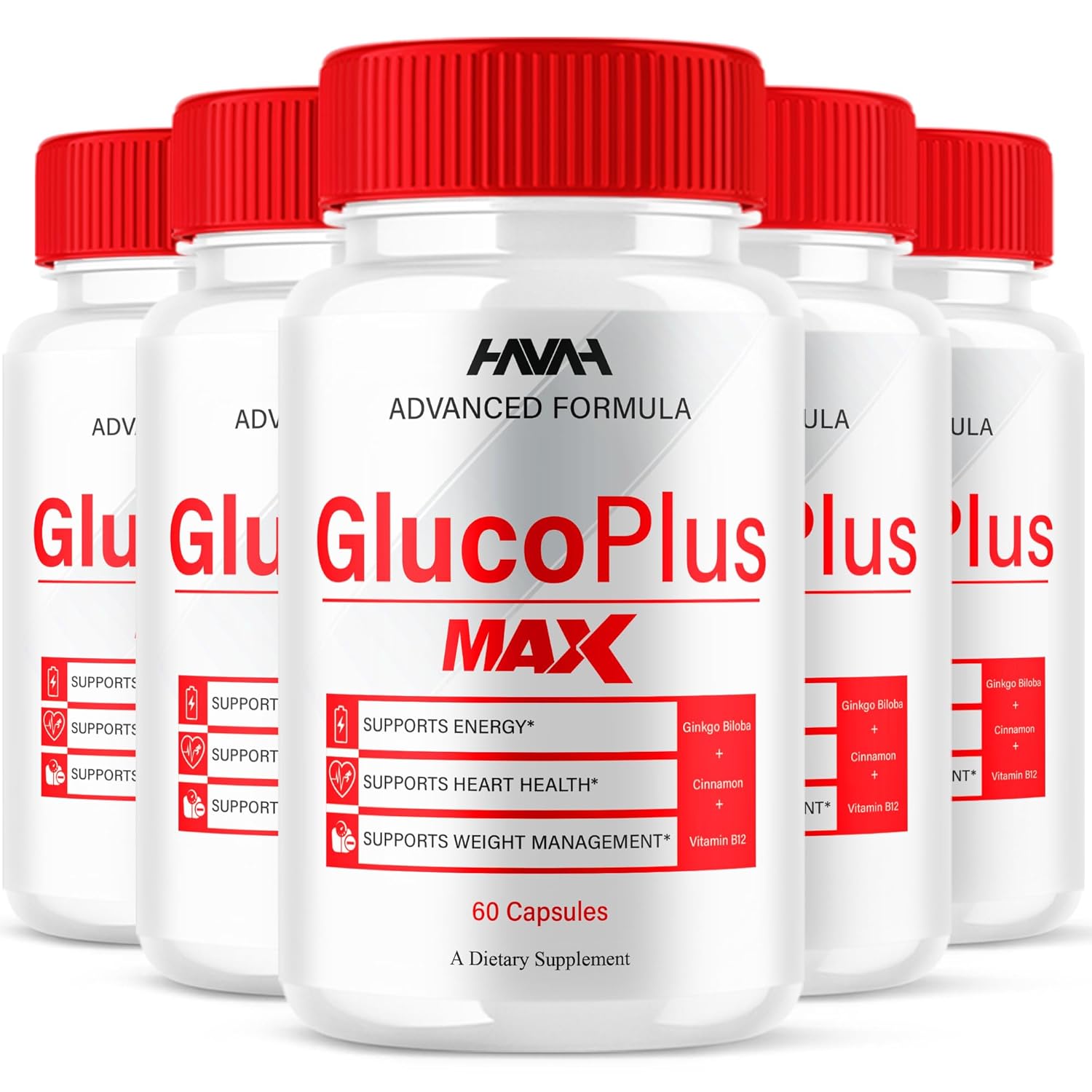(5 Pacote) Gluco Plus Max Suplemento Otimizador de Sangue em Cápsulas de Força Máxima, Suplemento Multivitamínico GlycoPlus Avançado para Saúde e Bem-Estar, Glyco Plus Premium...