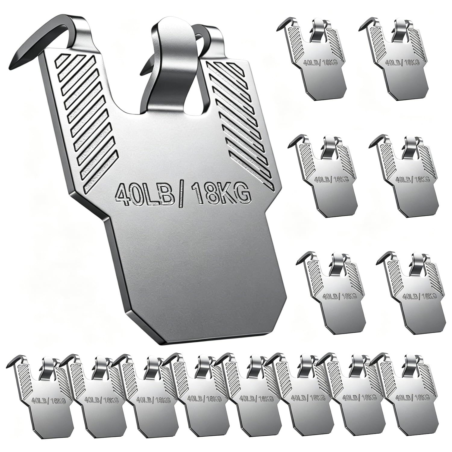 WADUBI Heavy Duty Picture Hooks, 15 Pack Claw Hangers for Drywall, 40 lb/18 kg No Nail Wall Hanging Kit for Frames, Mirrors, Posters, Silver