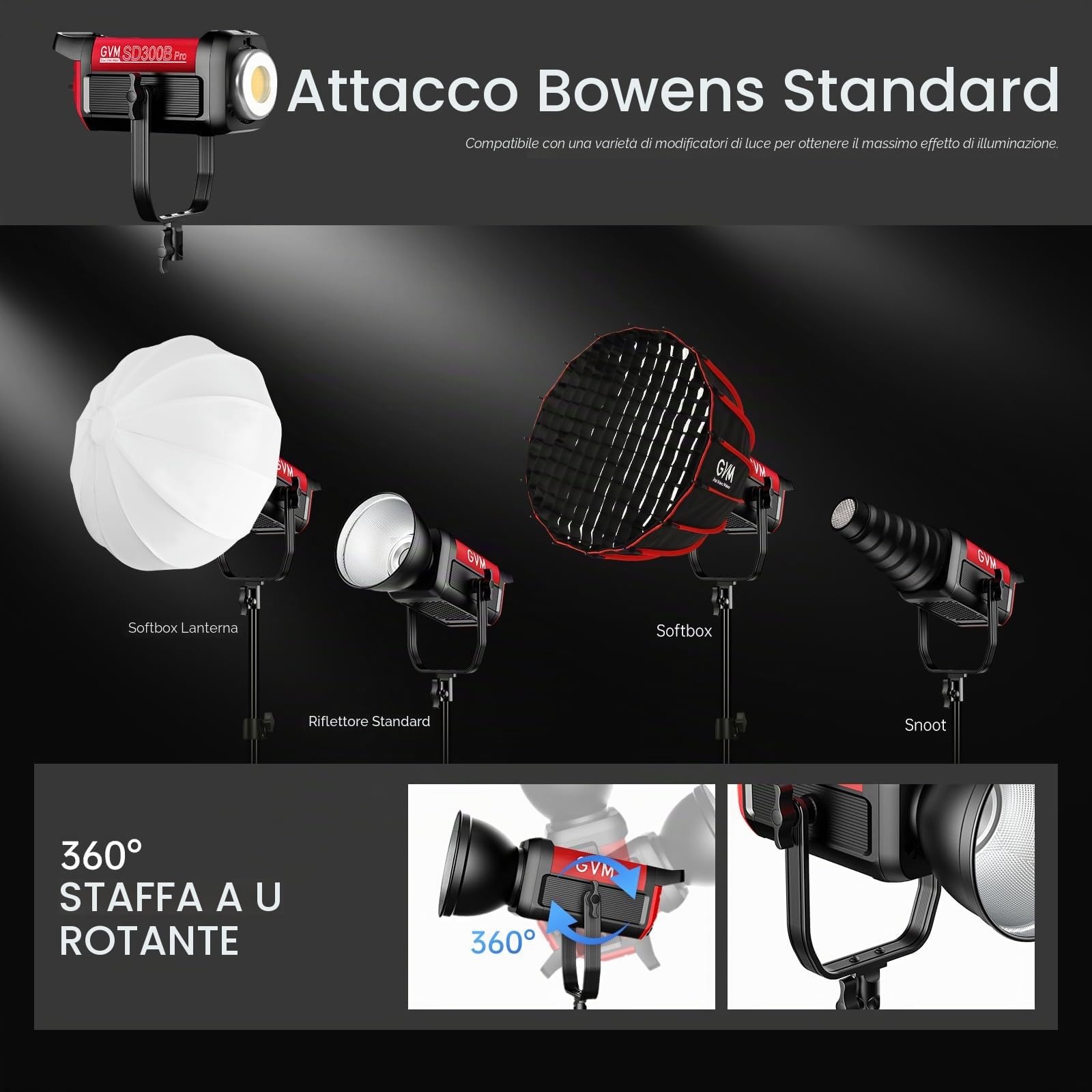 GVM Fotografia Illuminazione 300W Bi-Color Studio Luci con 45 ° Riflettore Standard 65700Lux@1m CCT 2700~6800K 12 Scene di Illuminazione Controllo App Luce Video LED