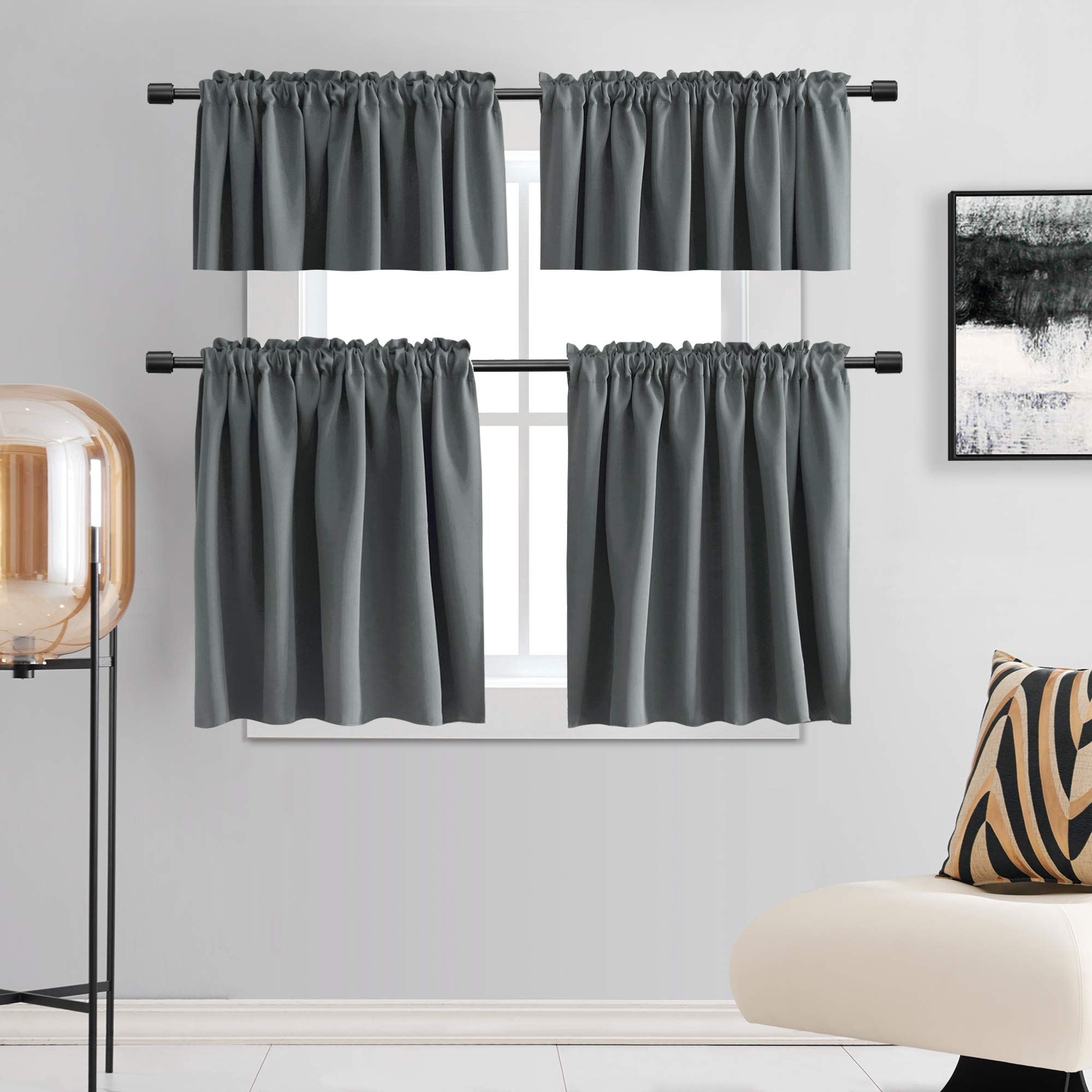 DONREN Lot de 2 cantonnières gris moyen – Cantonnières de sous-sol pour petite fenêtre avec passe-tringle (gay, 132,1 x 40,6 cm (l x L)